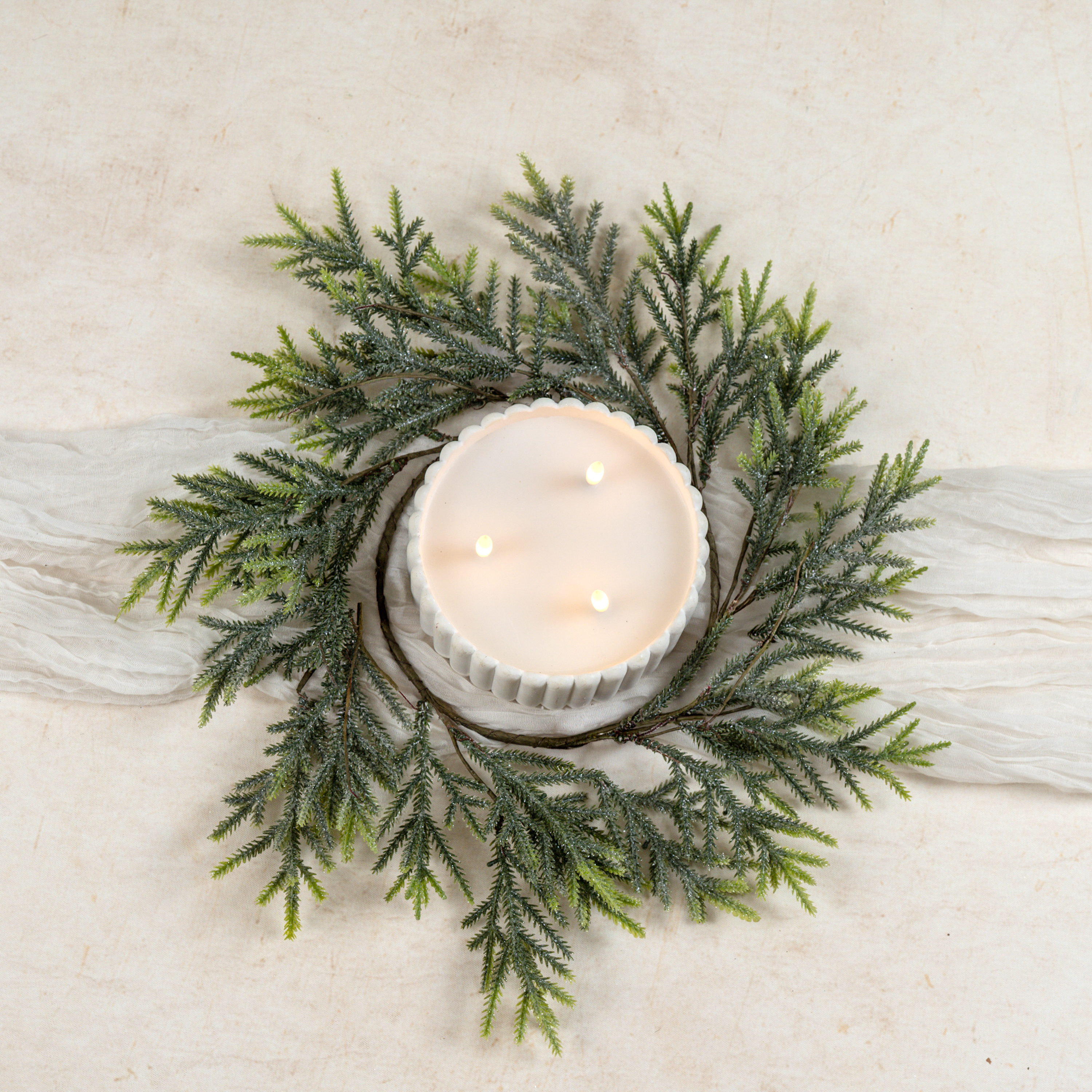 14" MOUNTAIN PINE W/ ICED BERRIES CANDLE RING