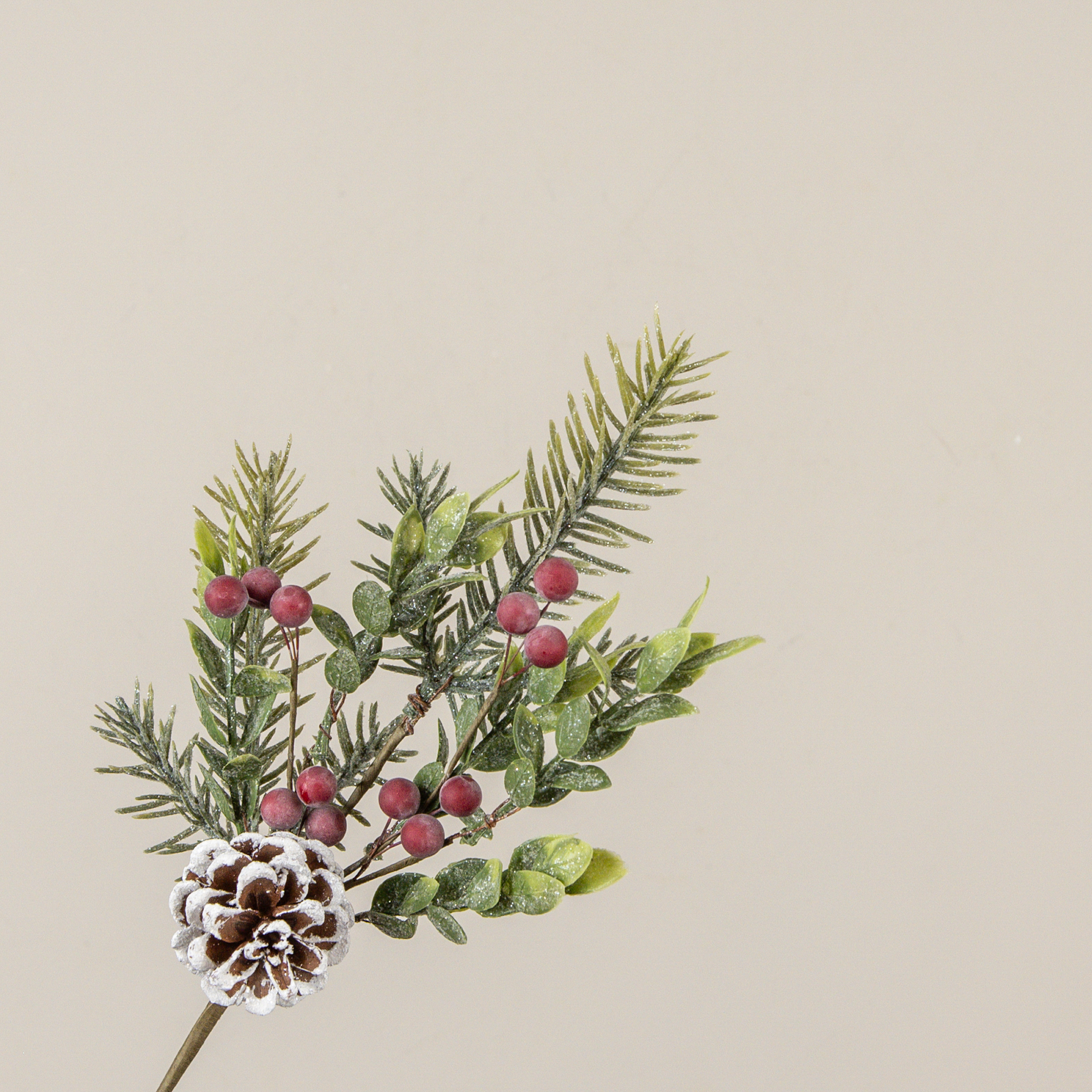 15" GLITTERED PINE W/ RED BERRIES & PINECONE SPRAY
