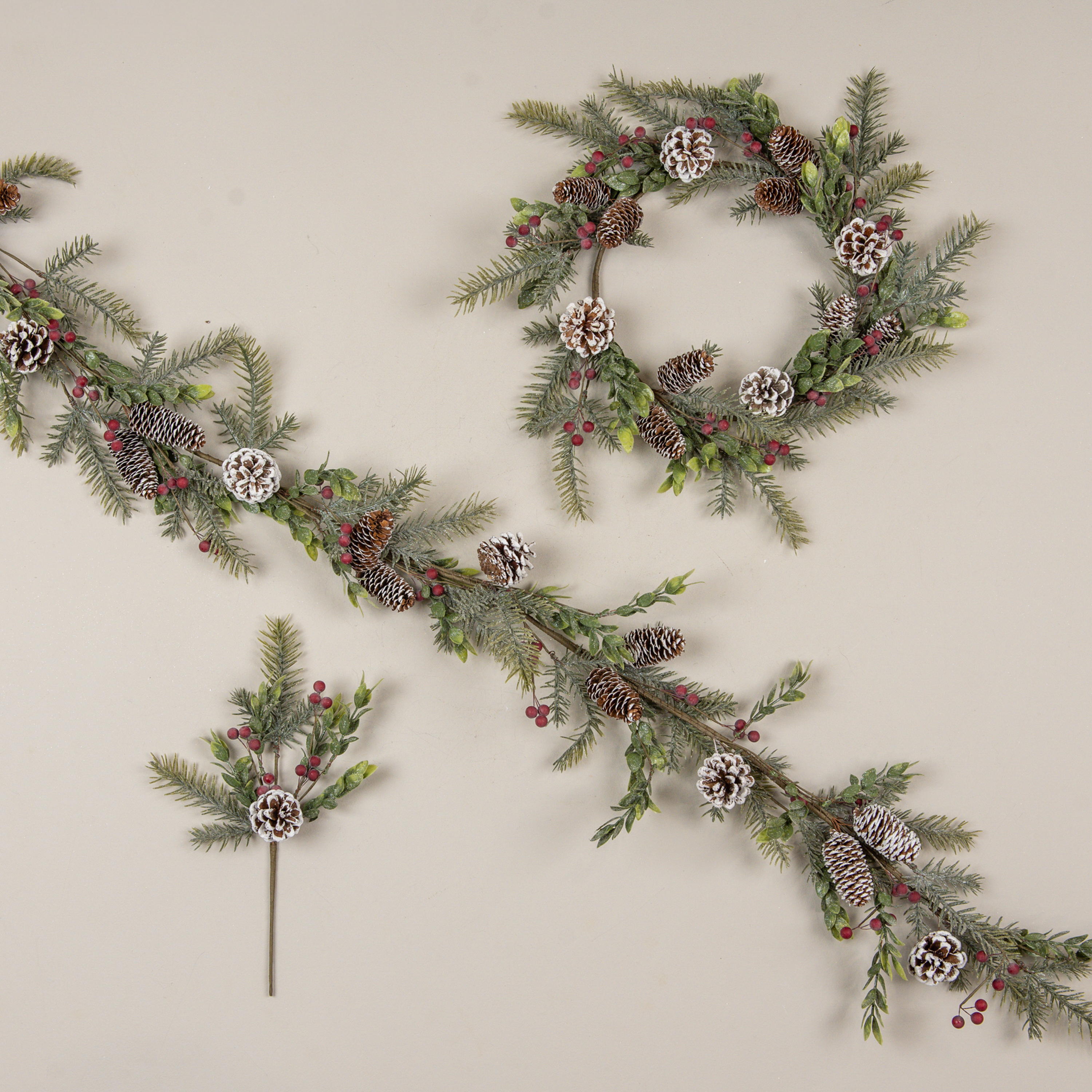 5' GLITTERED PINE W/ RED BERRIES & PINECONE GARLAND