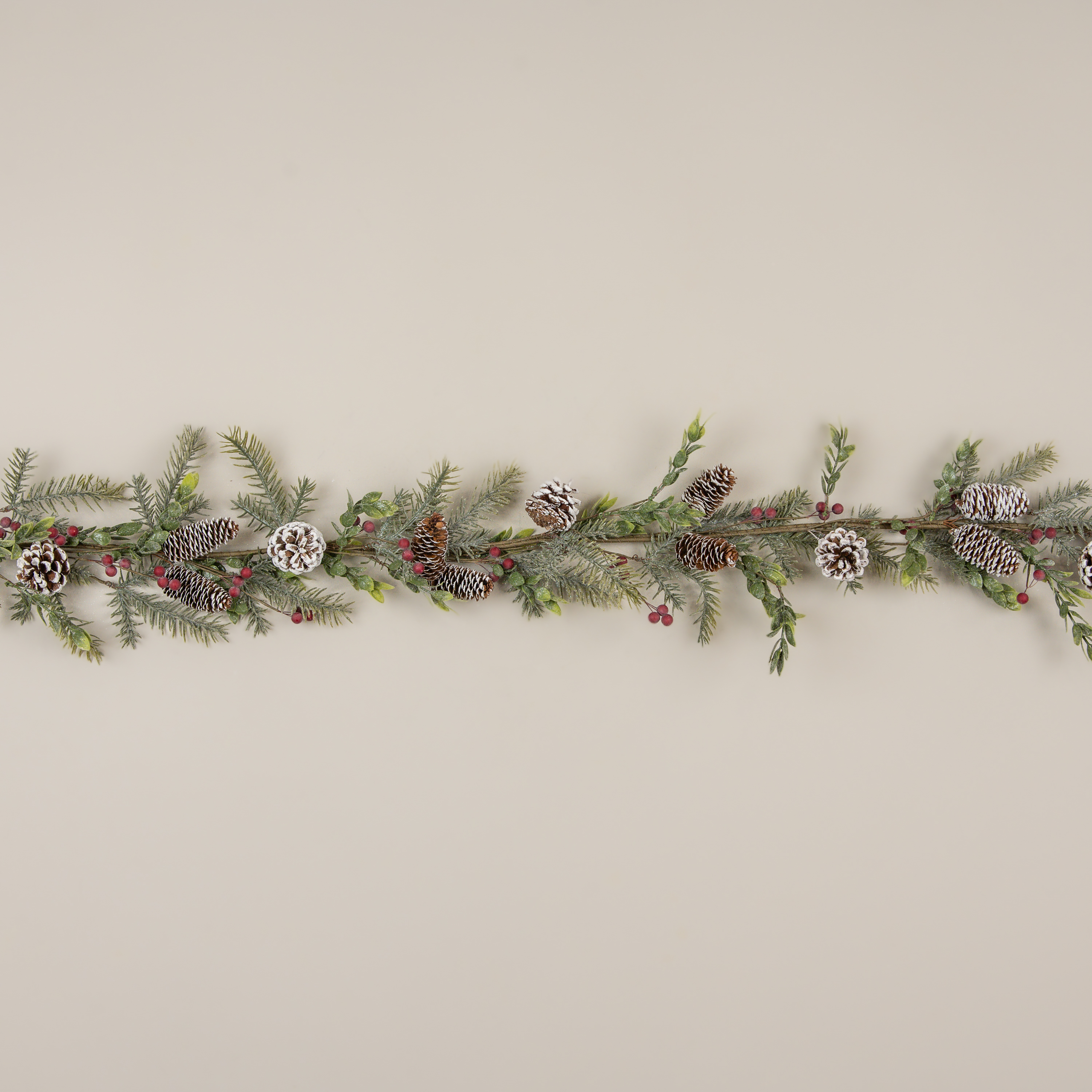 5' GLITTERED PINE W/ RED BERRIES & PINECONE GARLAND