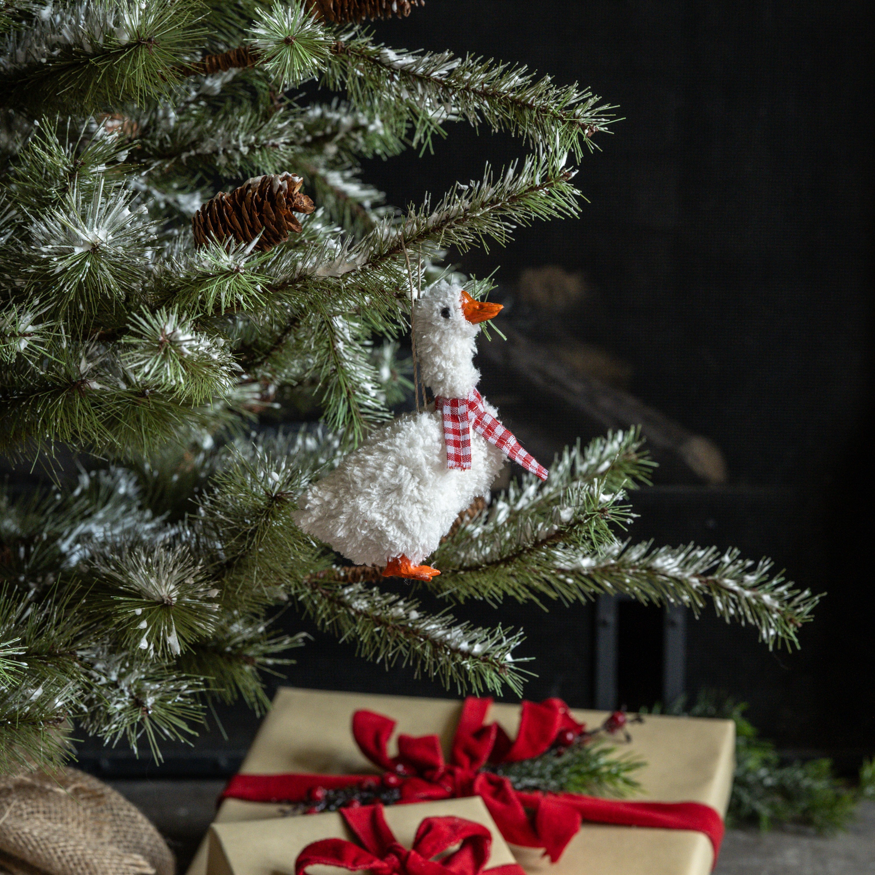 5.25" STANDING GOOSE ORNAMENT W/ RED BOW