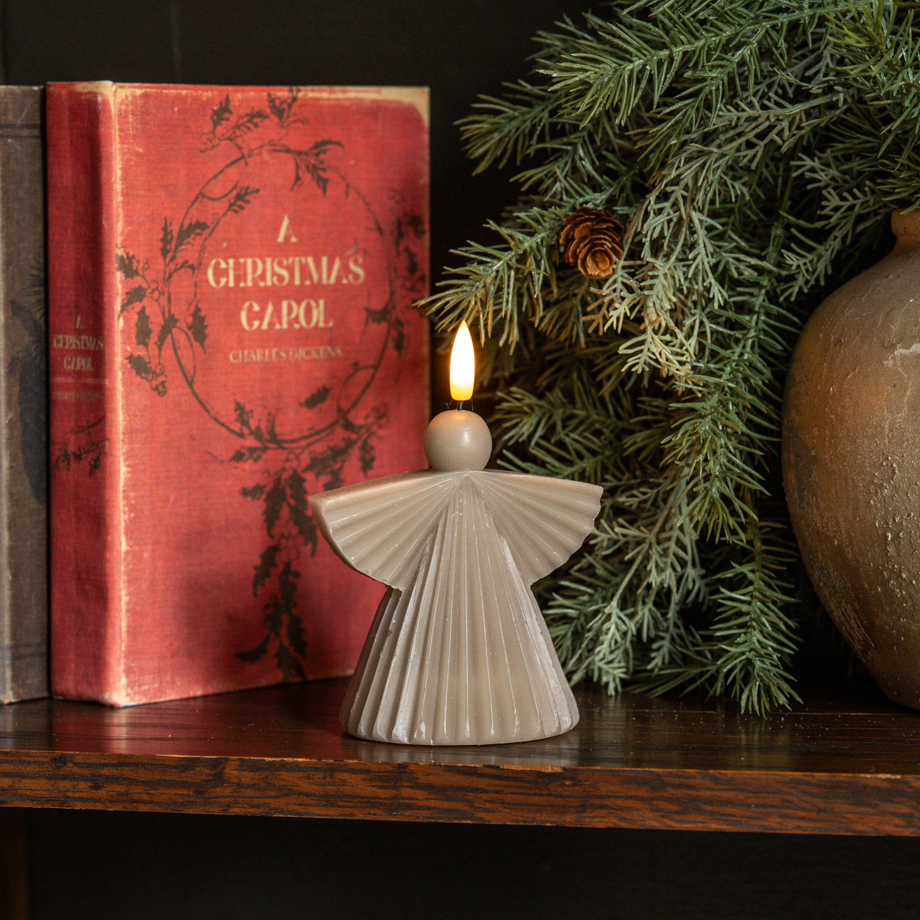 4.25" TAUPE ANGEL 3D FLAME CANDLE