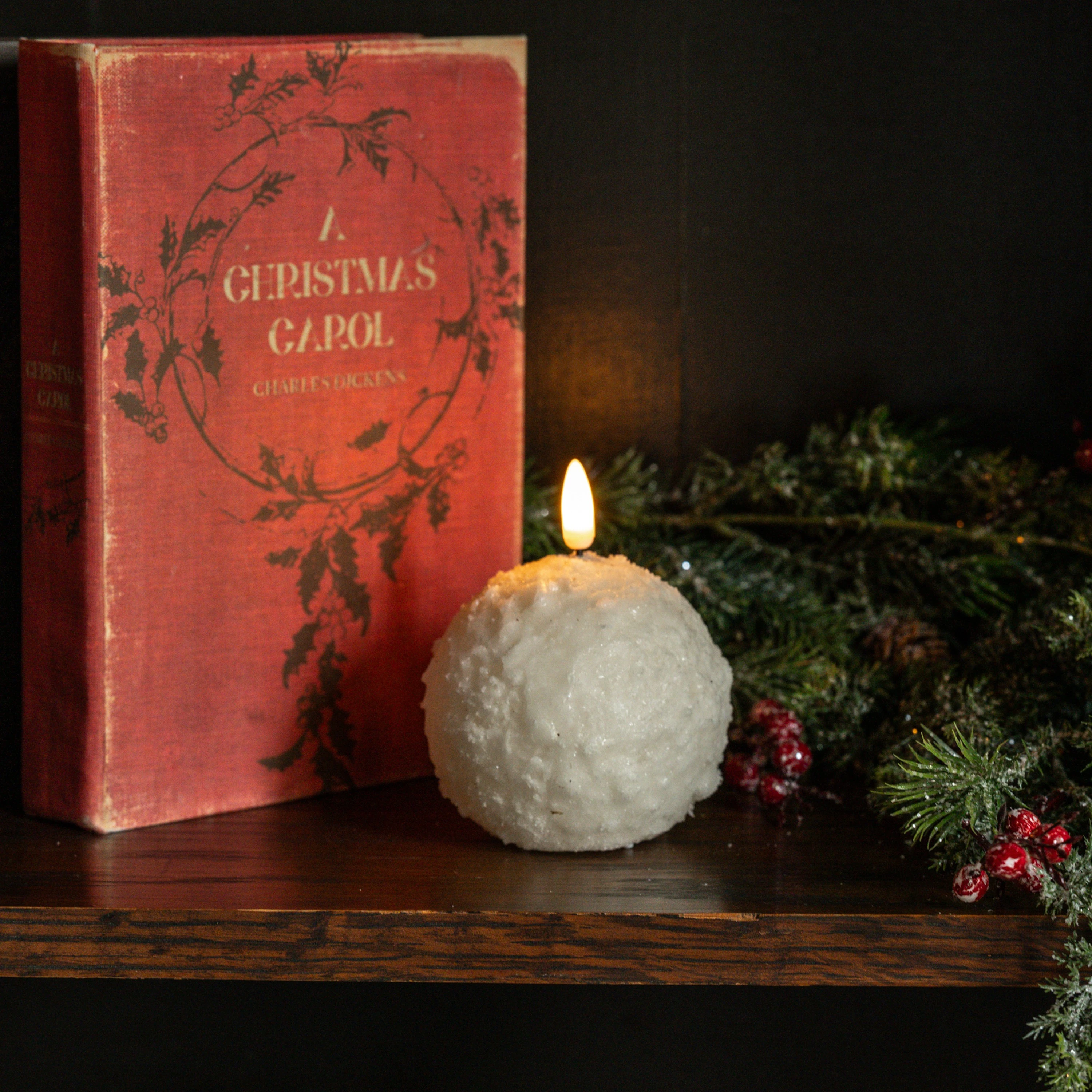 3" CREAM SHIMMER 3D FLAME SNOWBALL CANDLE