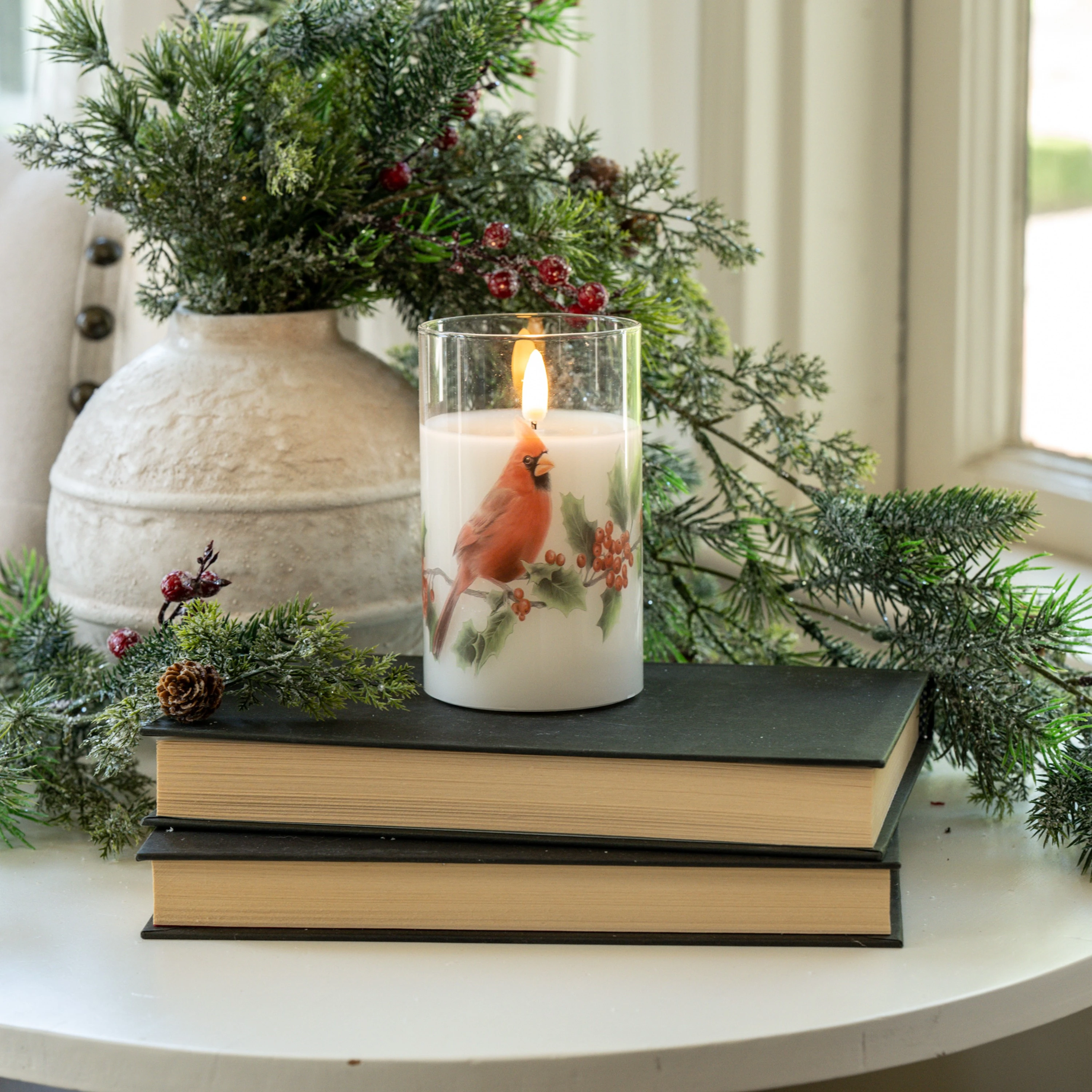 5" CARDINAL 3D FLAME GLASS CANDLE