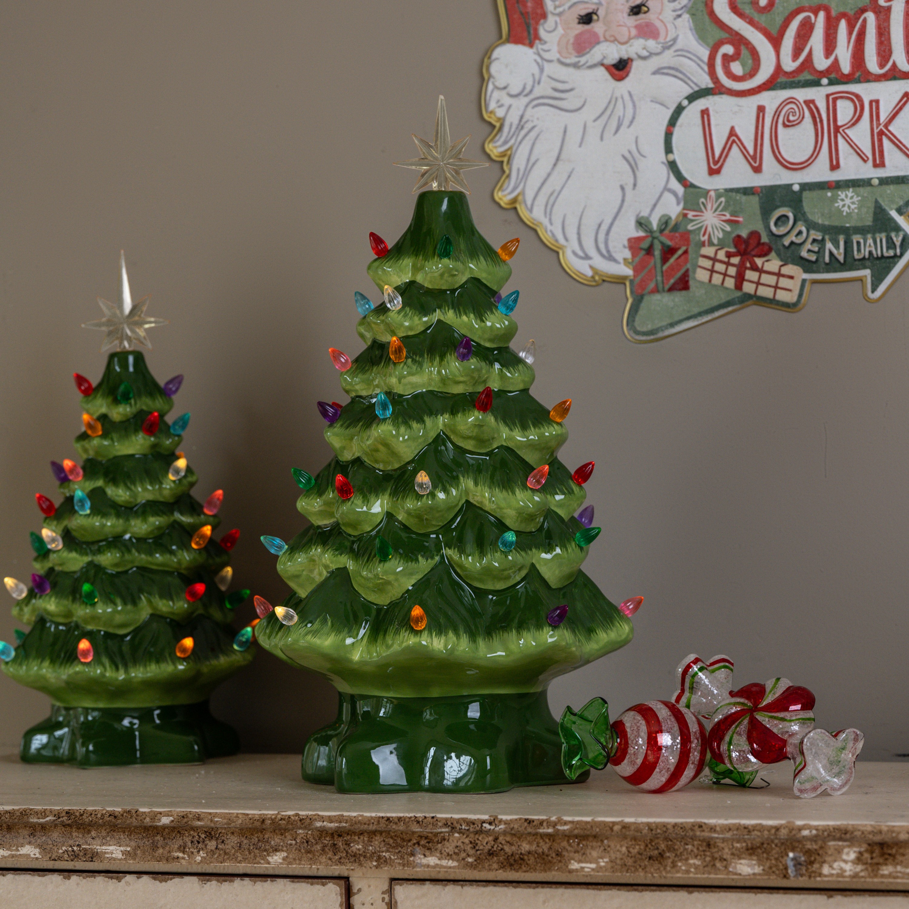17.5" CERAMIC CHRISTMAS TREE W/ COLORED LIGHTS