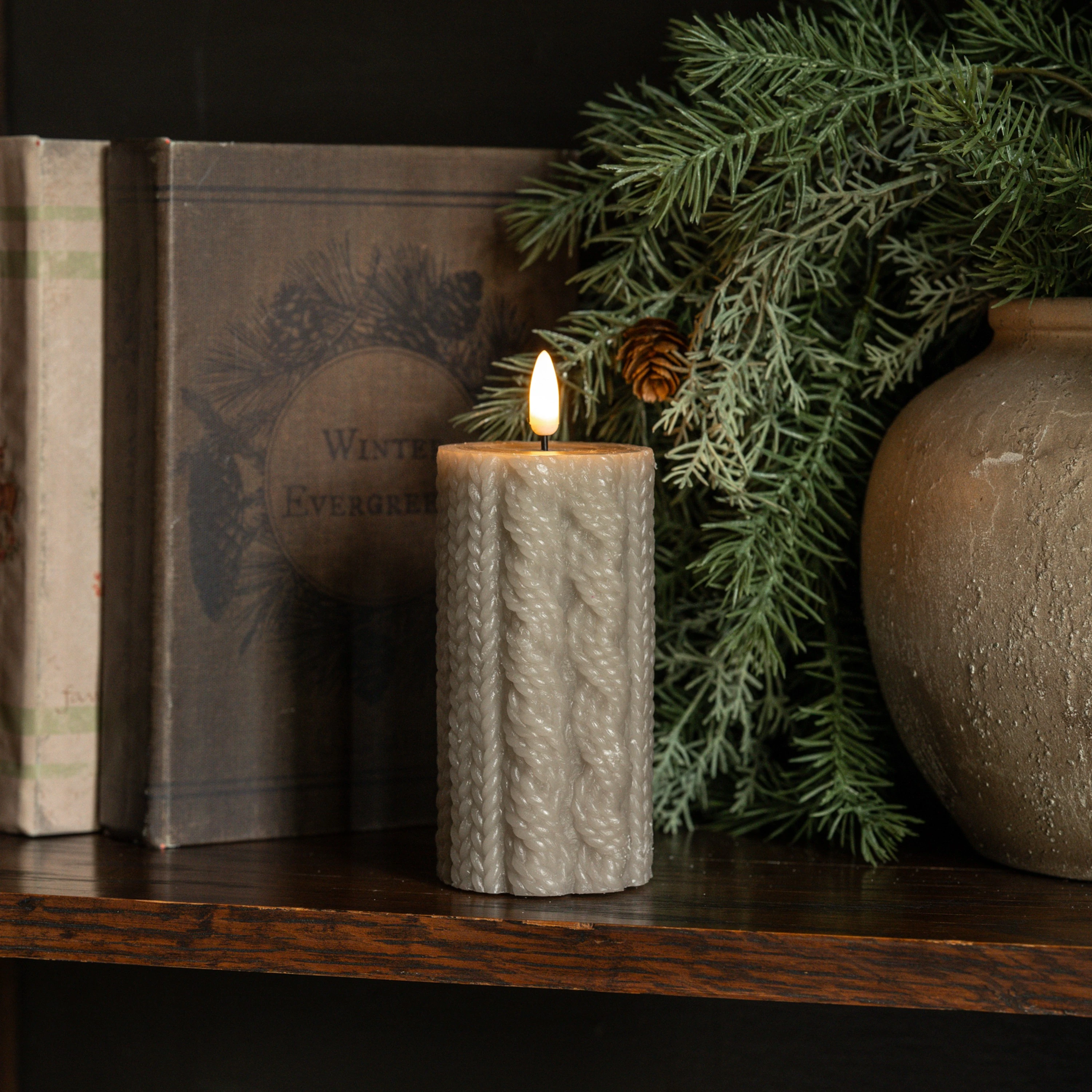 5" TAUPE SWEATER 3D FLAME CANDLE