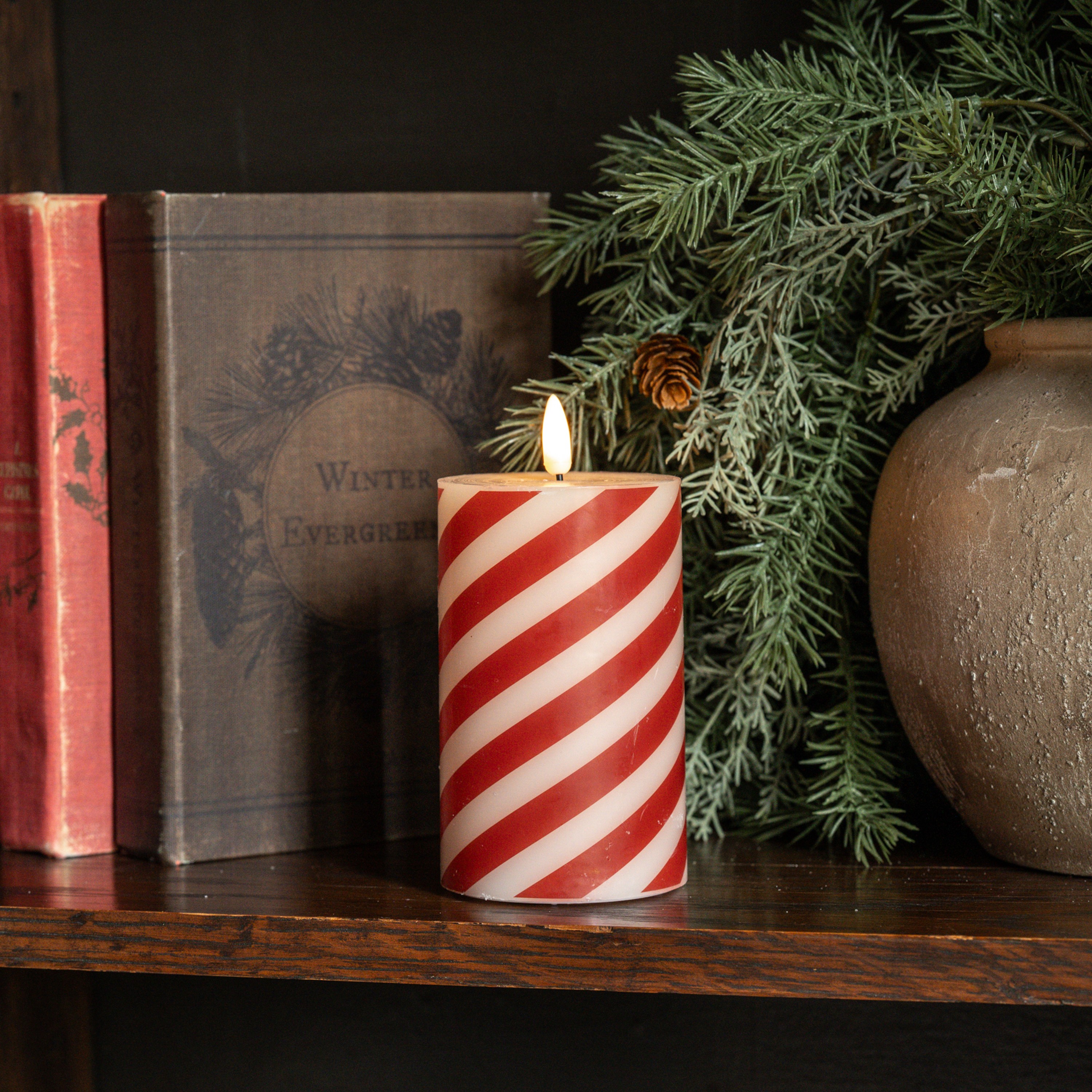 5" CANDY CANE 3D FLAME PILLAR CANDLE