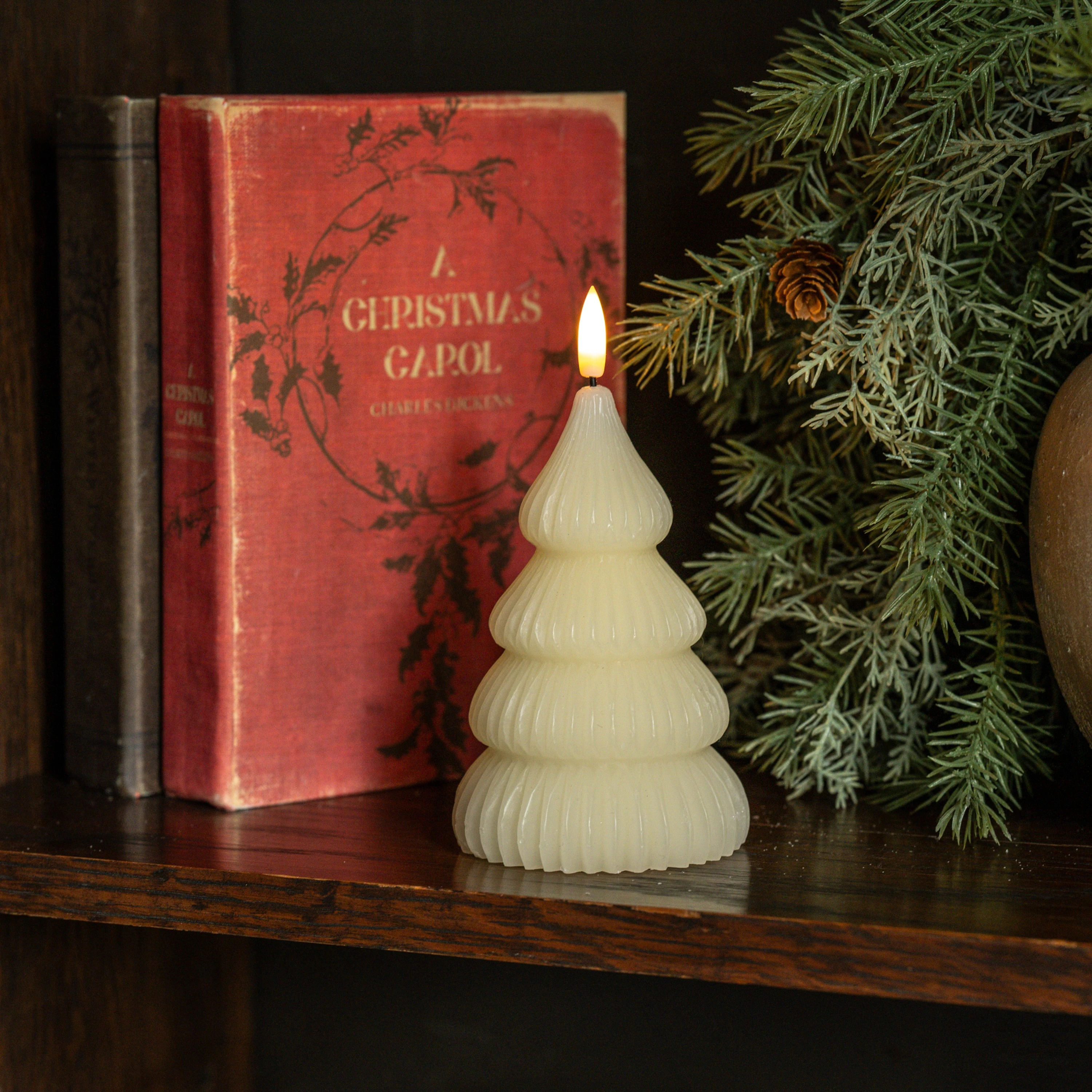 5.25" NOELLE CREAM TREE 3D FLAME CANDLE