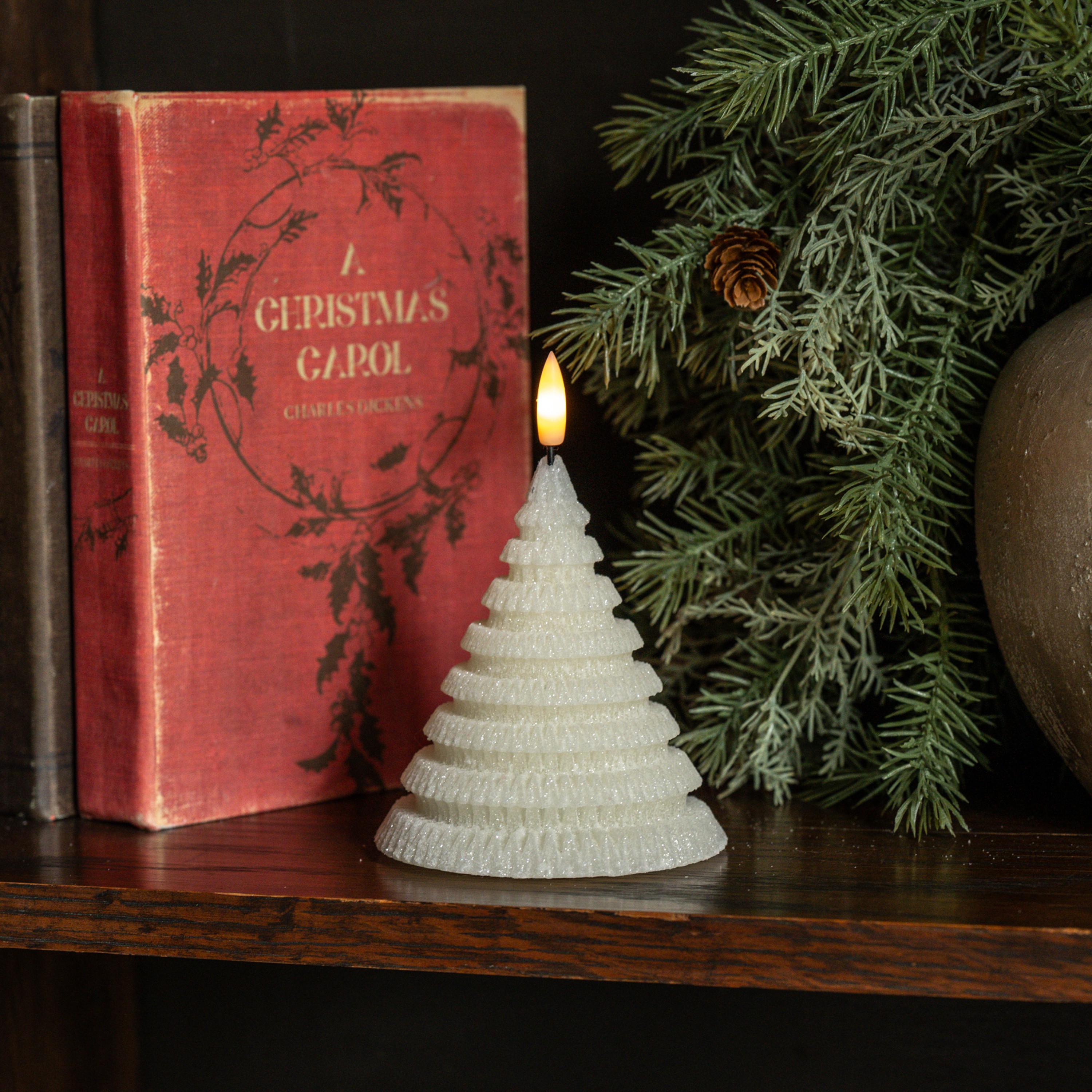 4.75" CREAM SHIMMER 3D FLAME LAYERED TREE CANDLE
