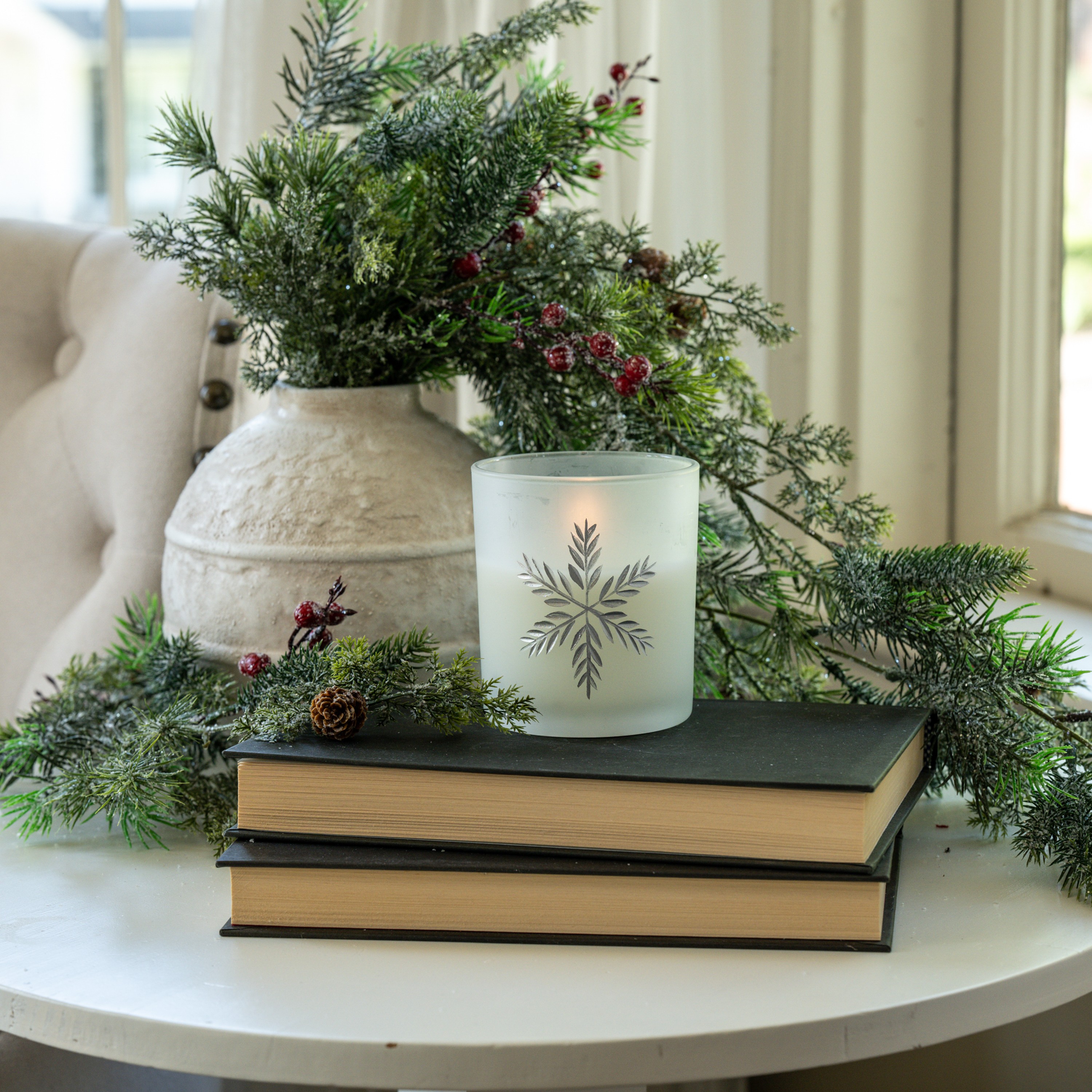 4" ETCHED SNOWFLAKE FROSTED GLASS 3D FLAME CANDLE