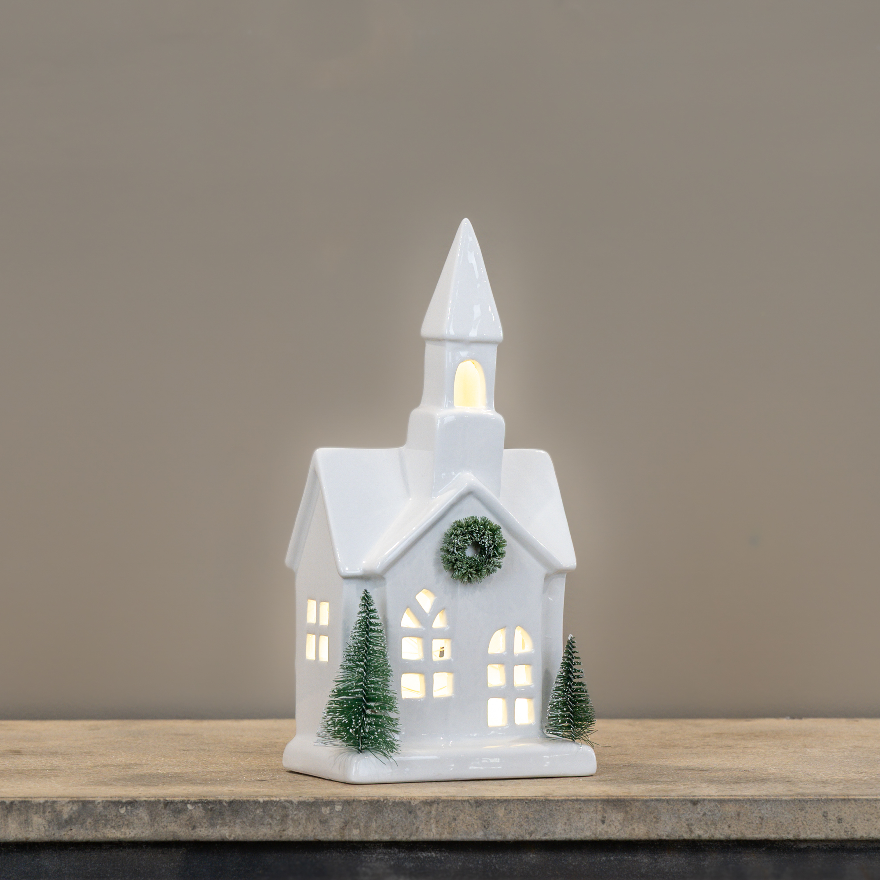 10.75" LIGHTED CERAMIC HOLIDAY CHURCH