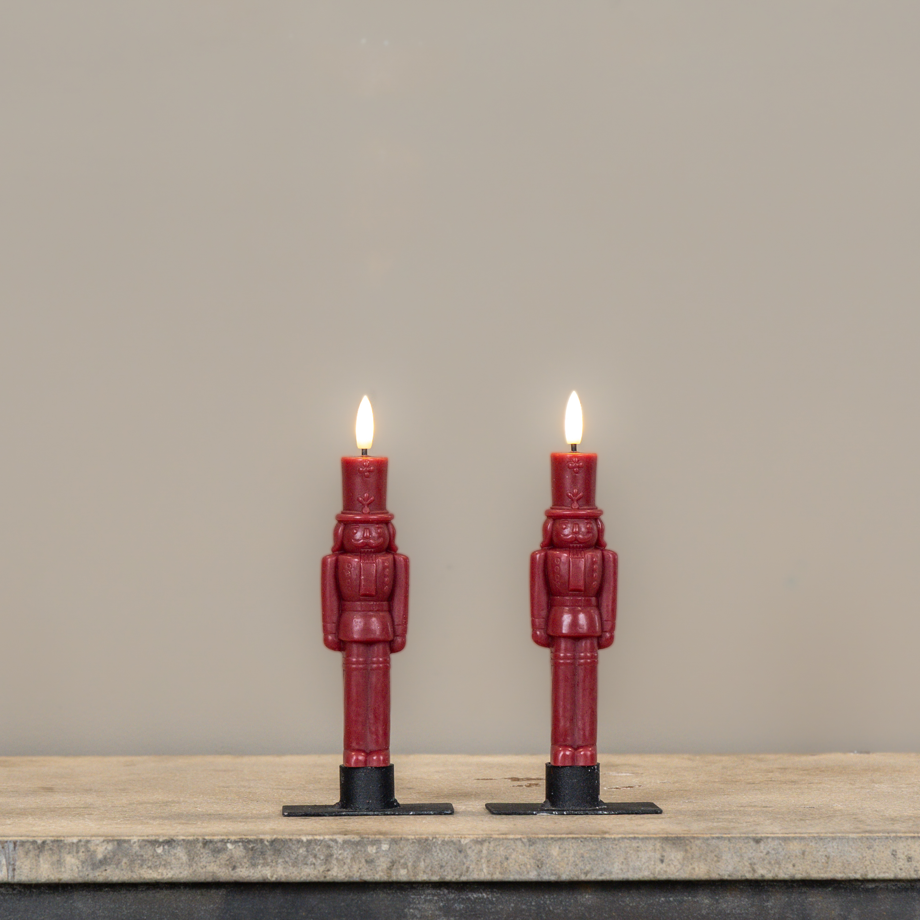 SET/2 - 7.5" 3D FLAME RED NUTCRACKER TAPER CANDLES