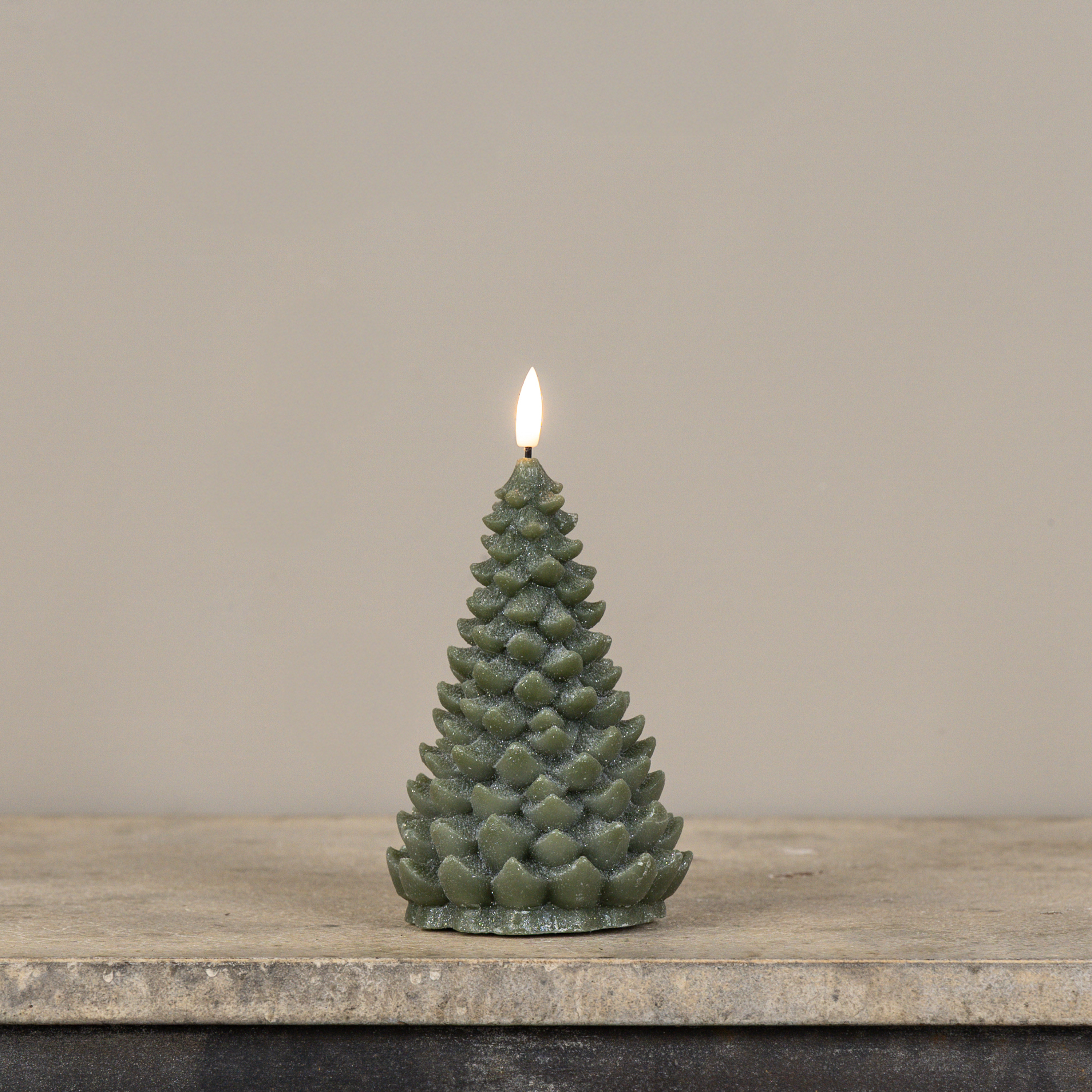 7" GREEN SHIMMER 3D FLAME BALSAM TREE CANDLE