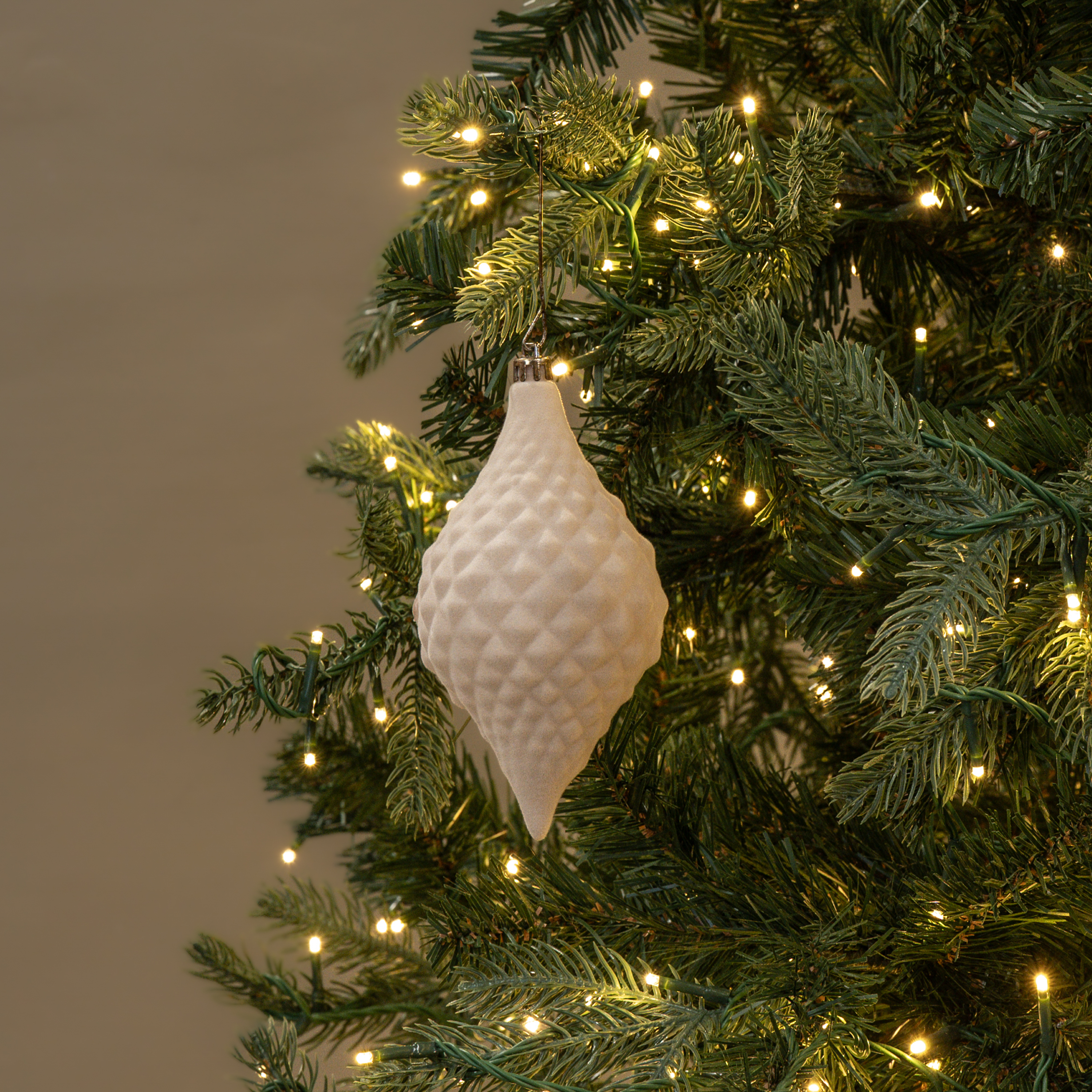 6" CREAM FLOCKED FINIAL ORNAMENT