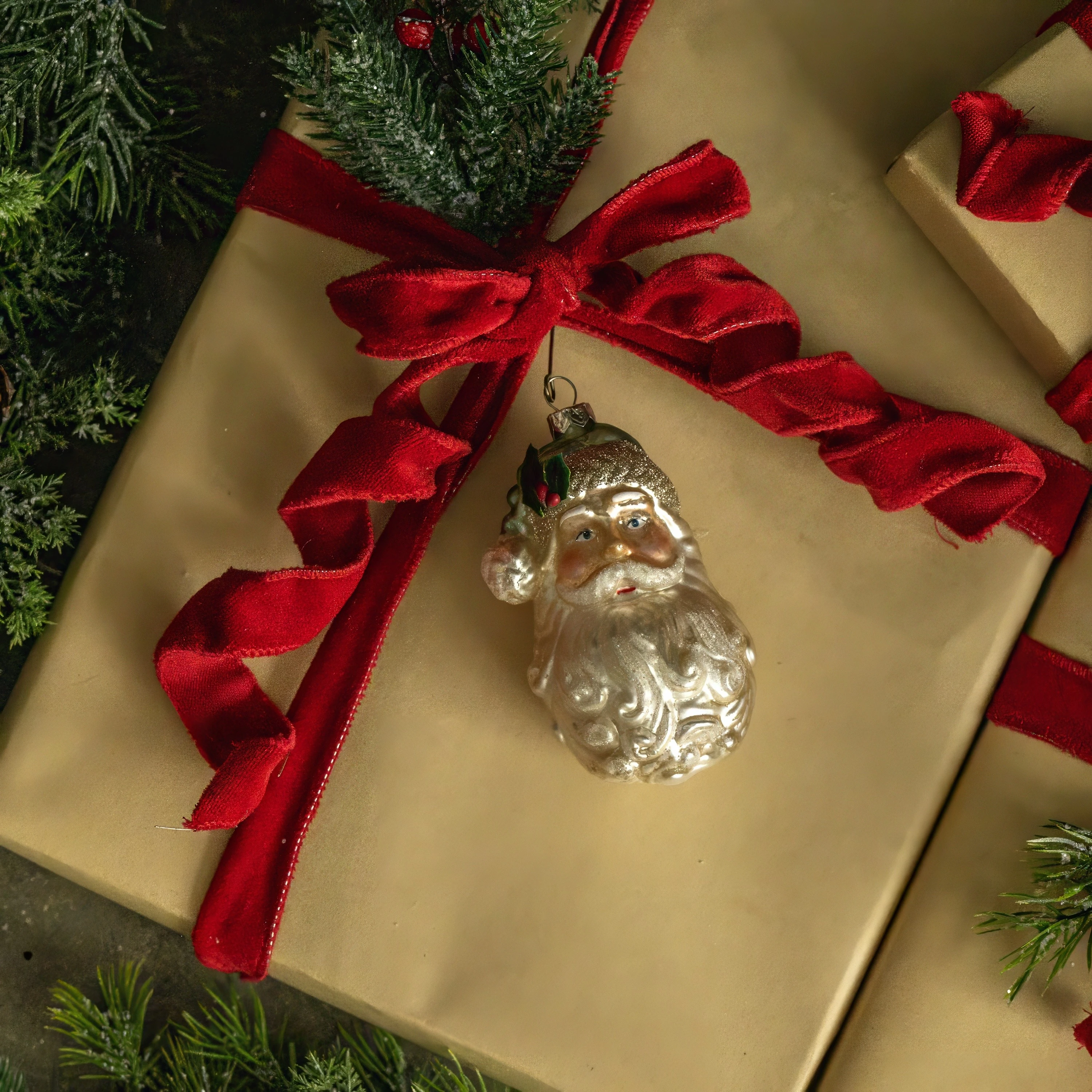 SANTA HEAD W/ GREEN HAT ORNAMENT