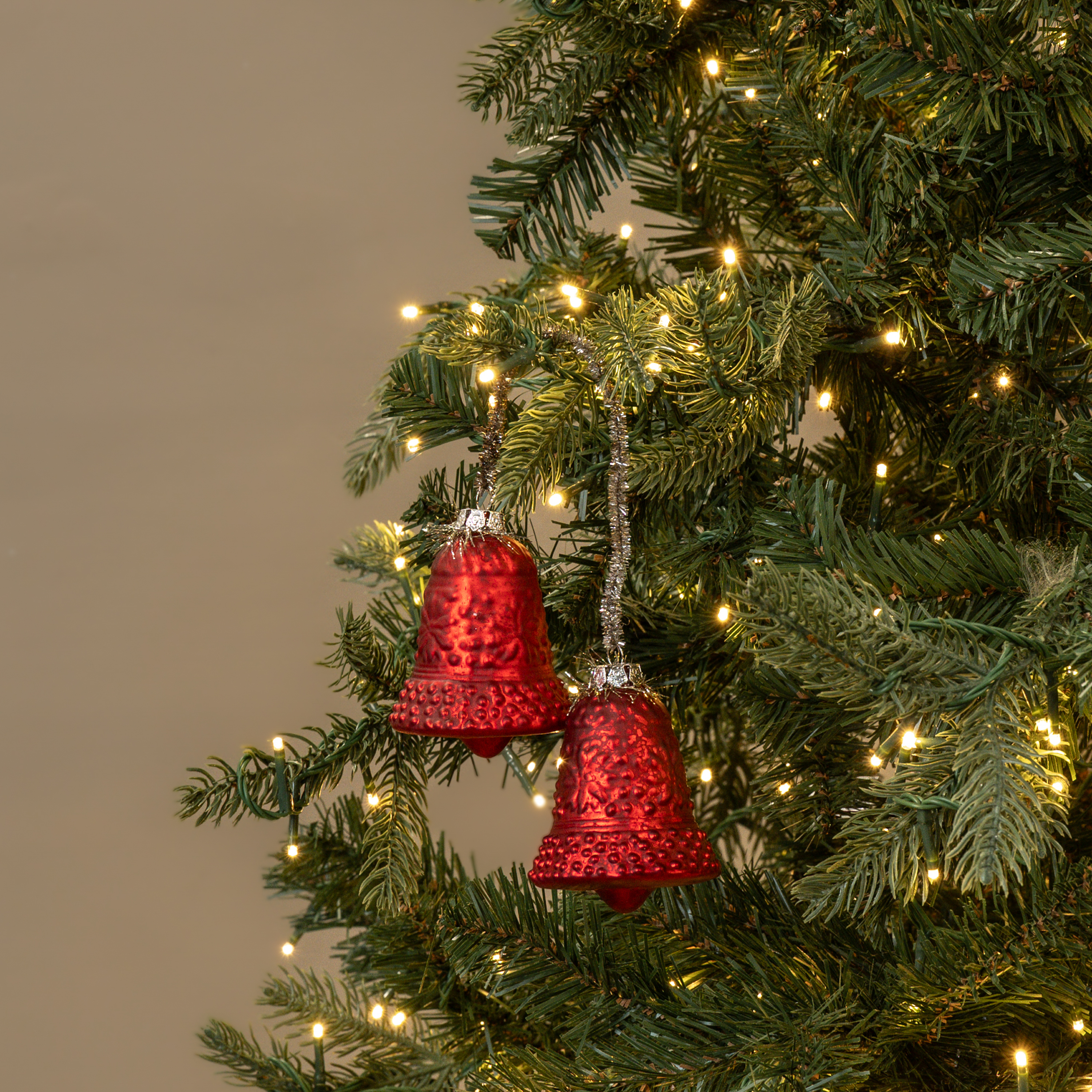 PAIR OF RED BELL ORNAMENTS