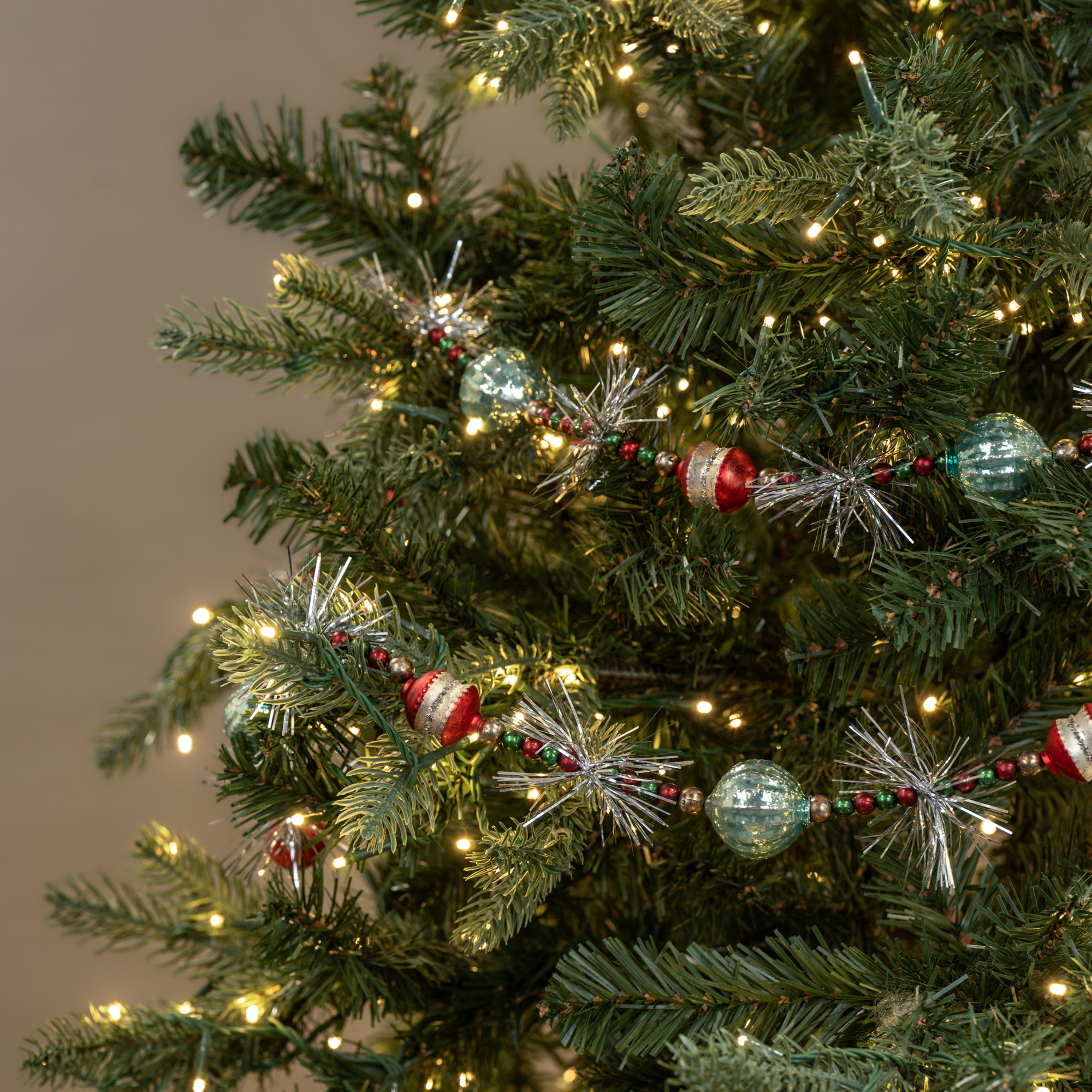 6' RED & TEAL BEADED GARLAND W/ SILVER TINSEL