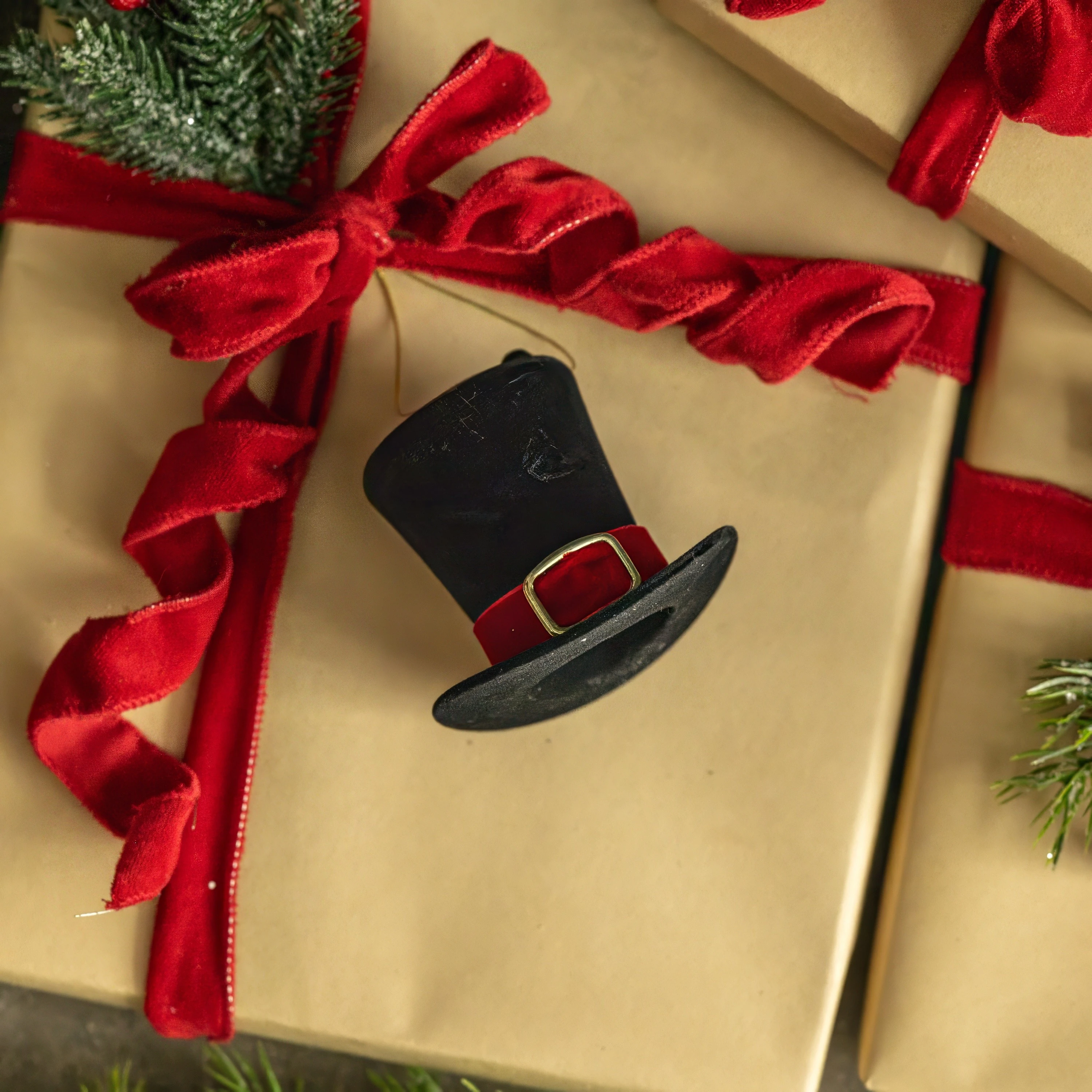TOP HAT W/ RED BUCKLE ORNAMENT