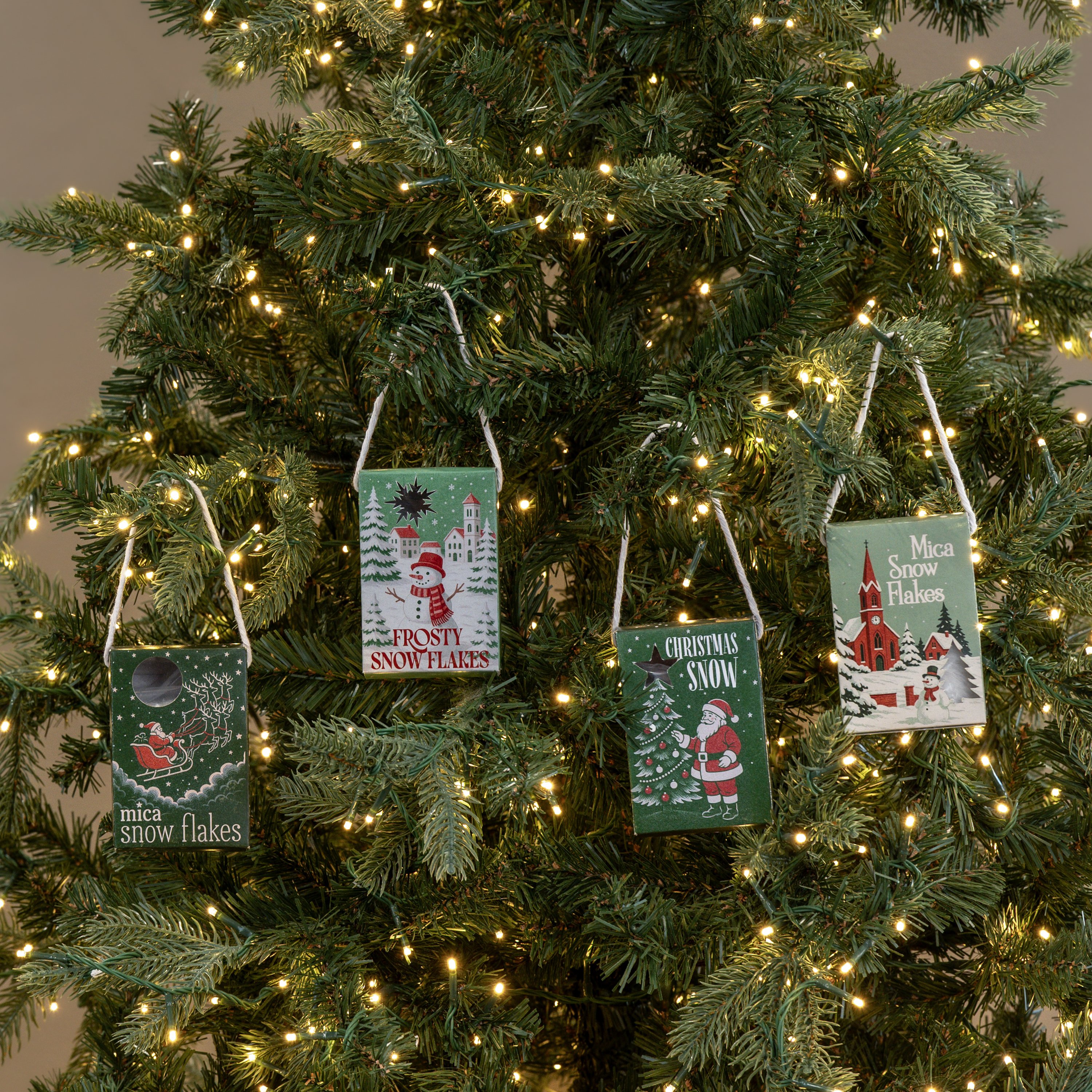 SET/ 4 BOXED MICA SNOWFLAKE ORNAMENTS