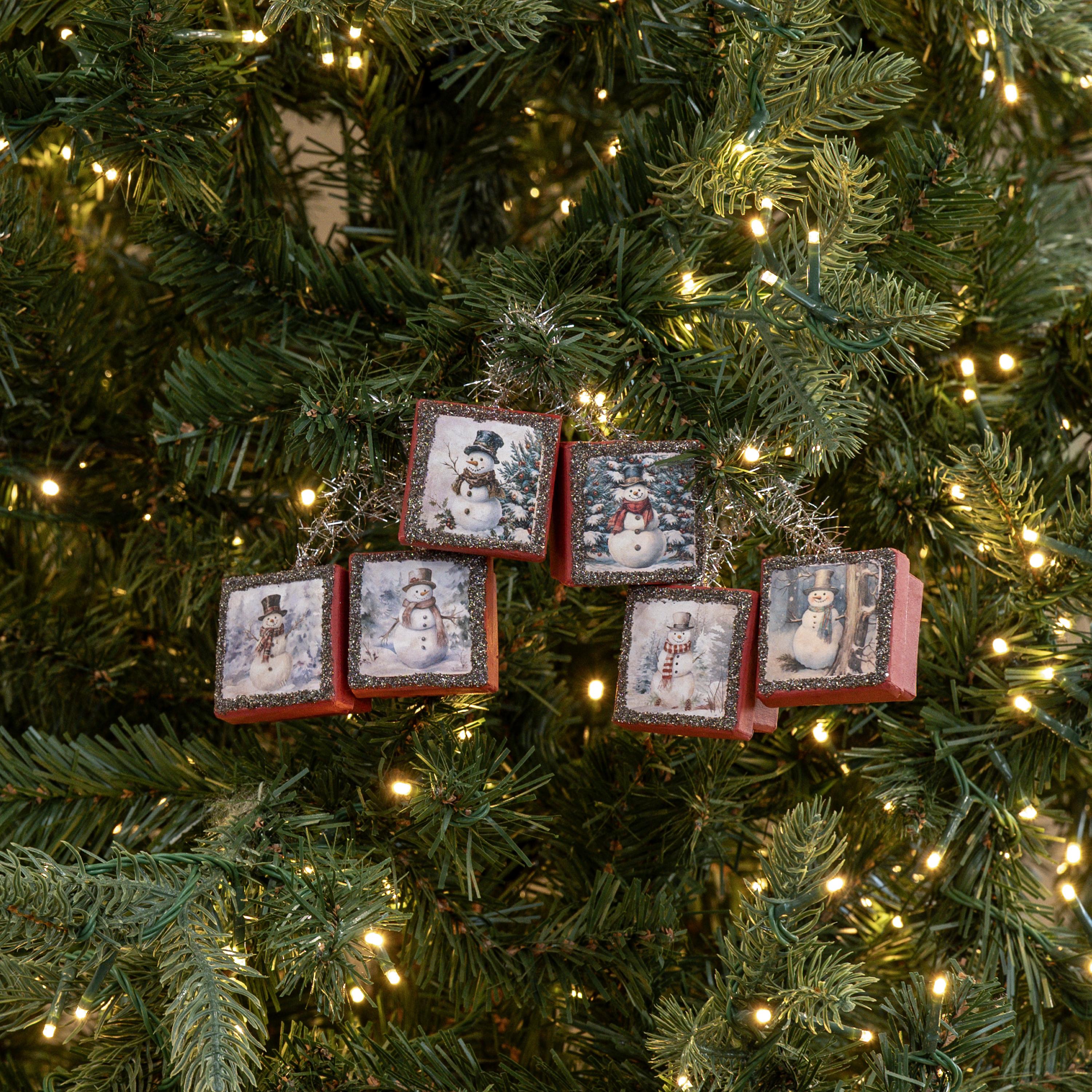 SET/ 6 SNOWMAN ORNAMENT BOXES