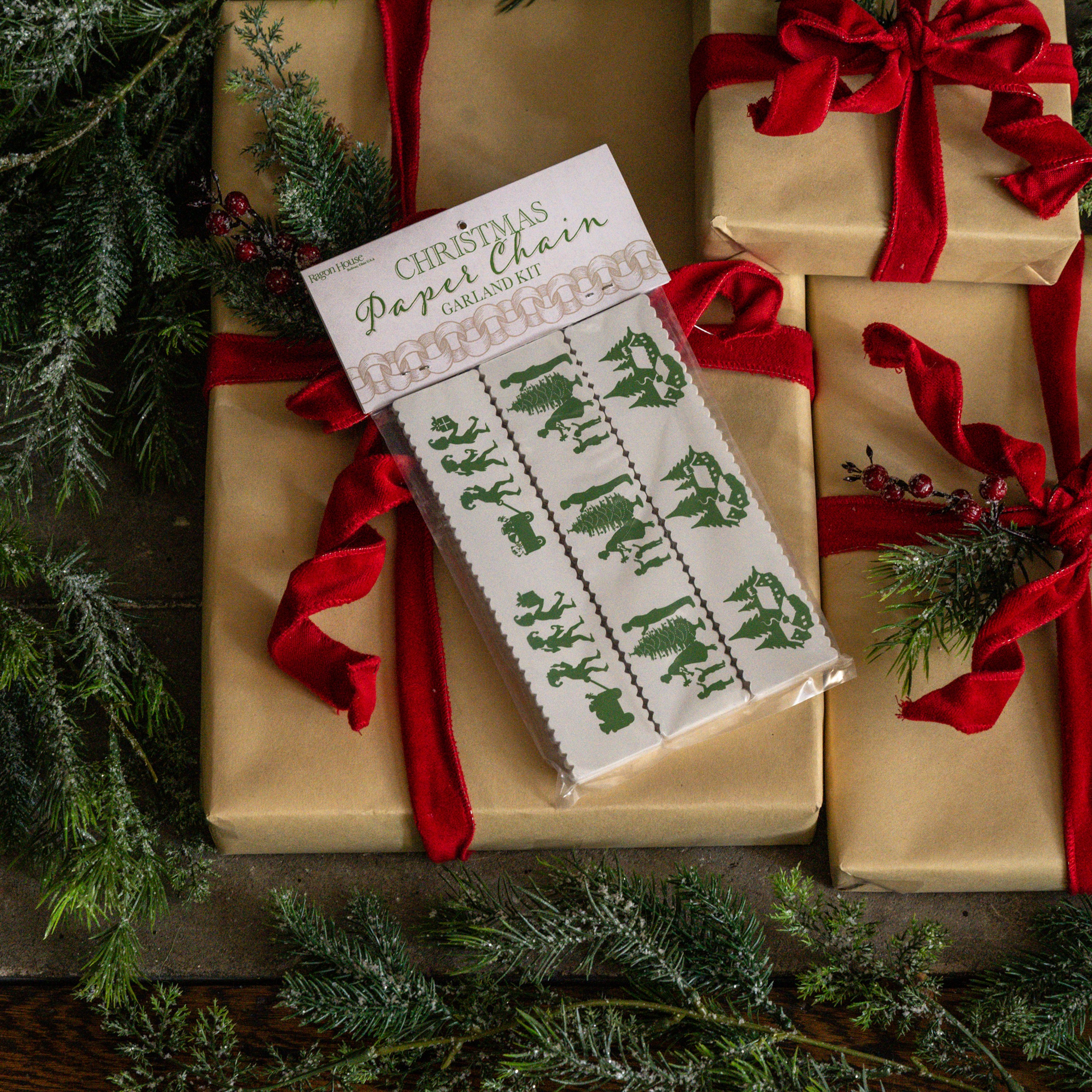 6' WHITE & GREEN PAPER CHAIN GARLAND KIT