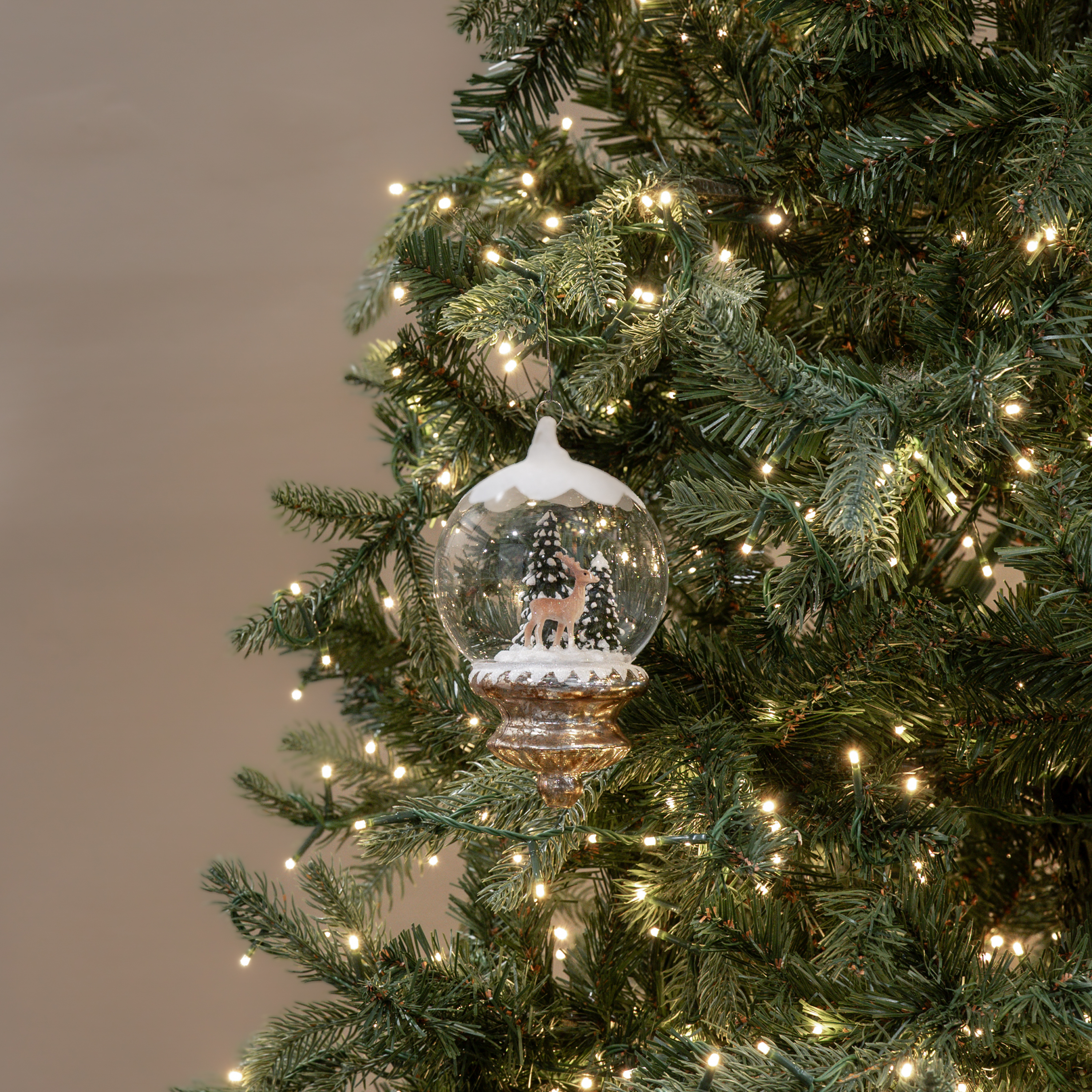 SNOW TOPPED GLOBE W/ DEER ORNAMENT