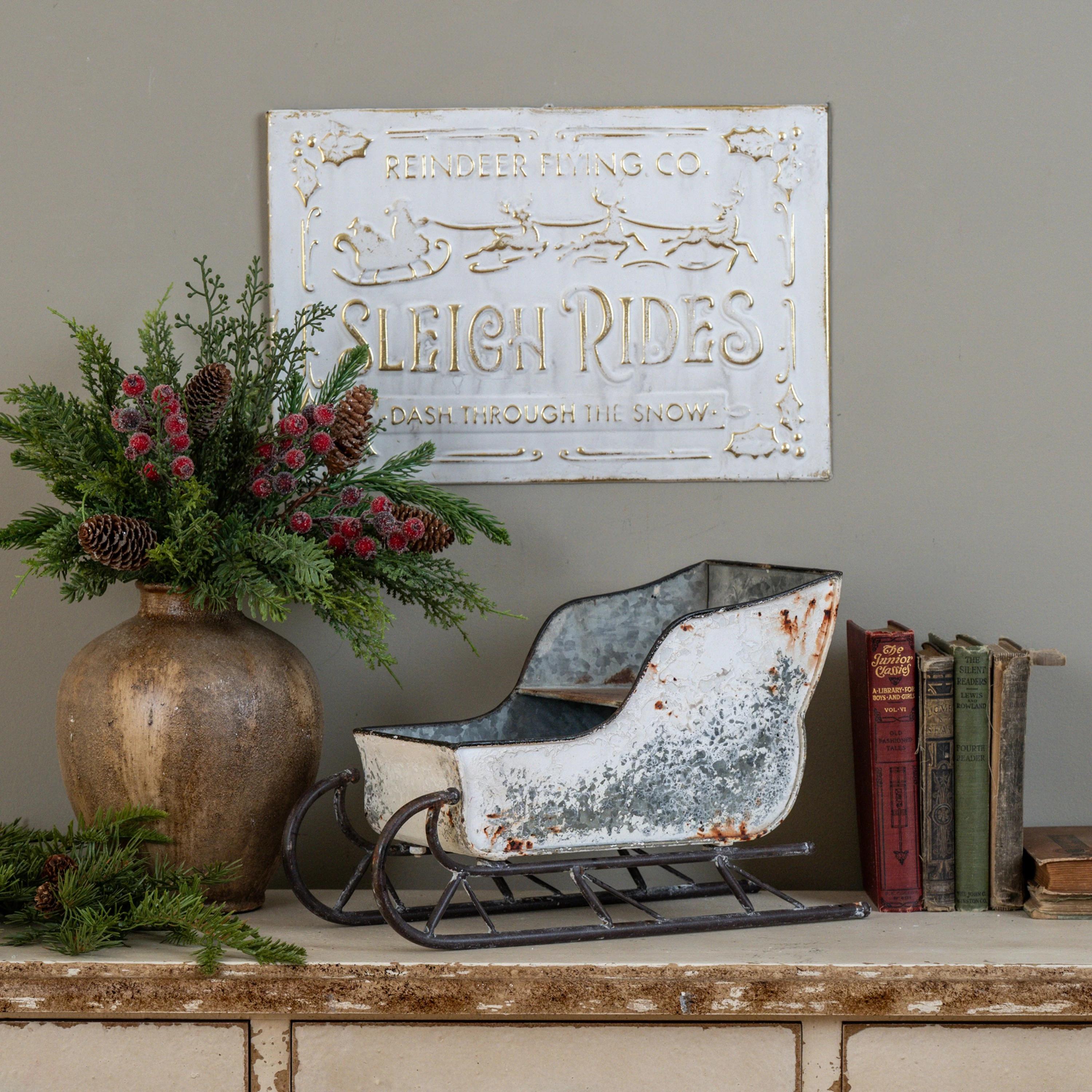 AGED WHITE TABLETOP SLEIGH