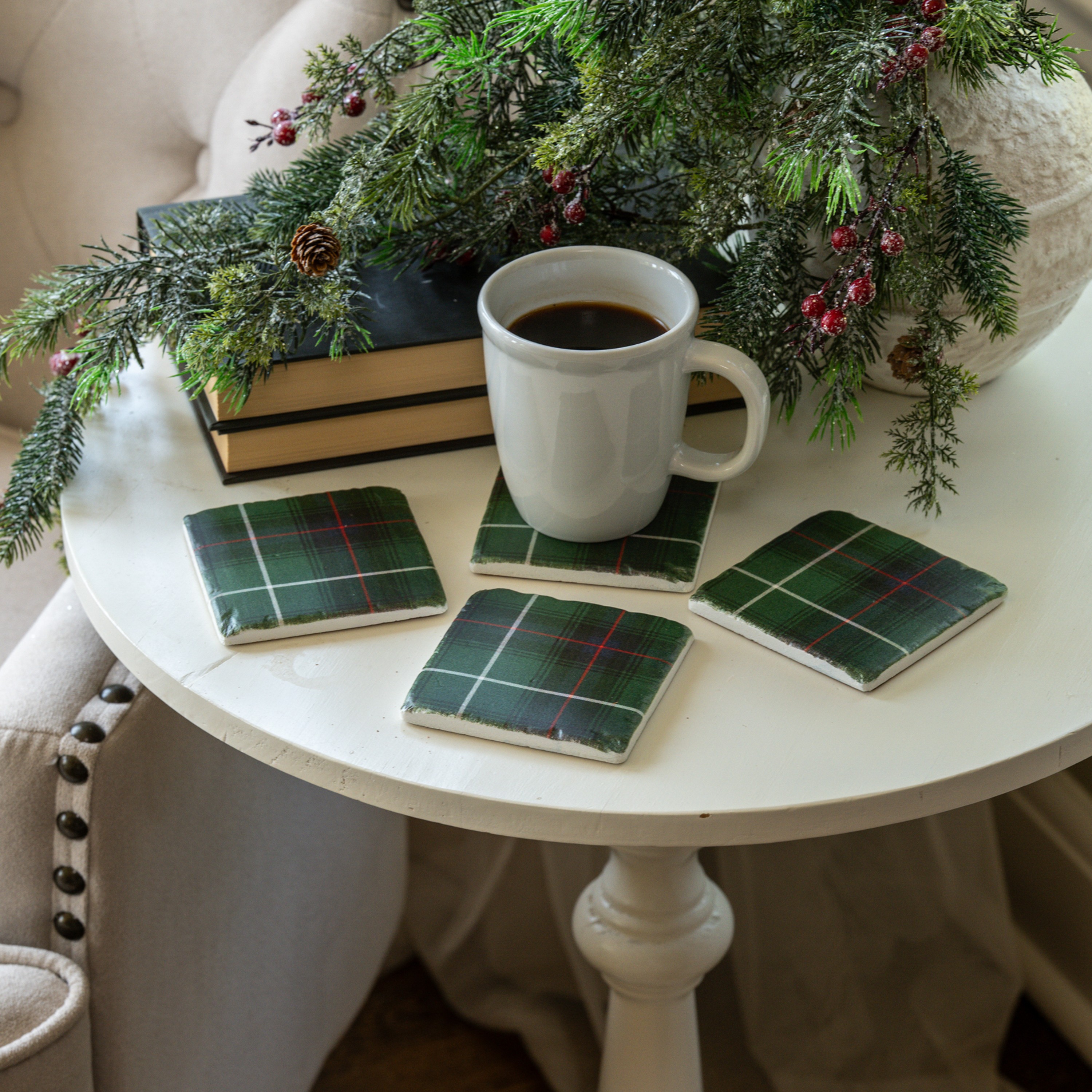 SET/4 GREEN TARTAN COASTERS
