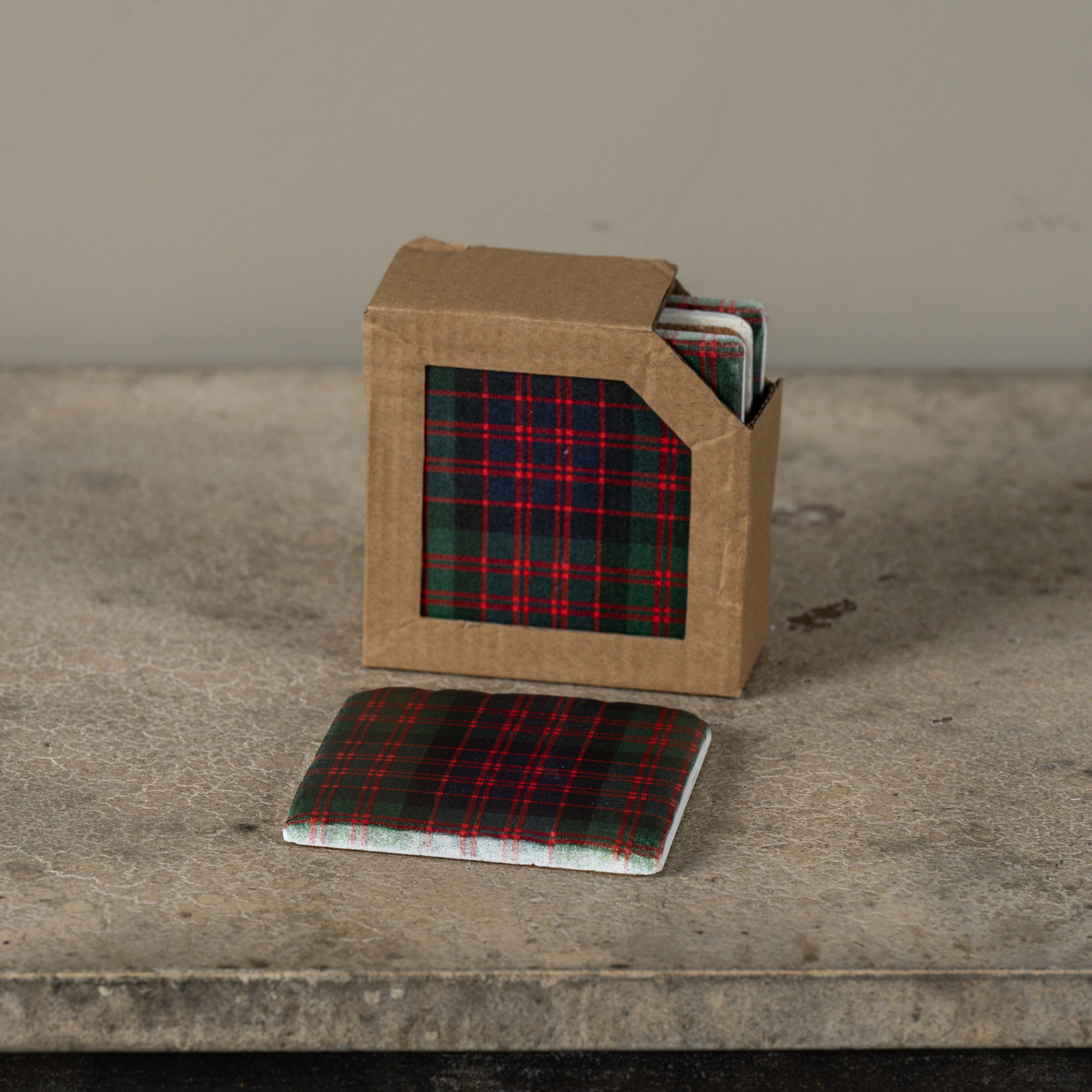 SET/4 RED & GREEN TARTAN COASTERS