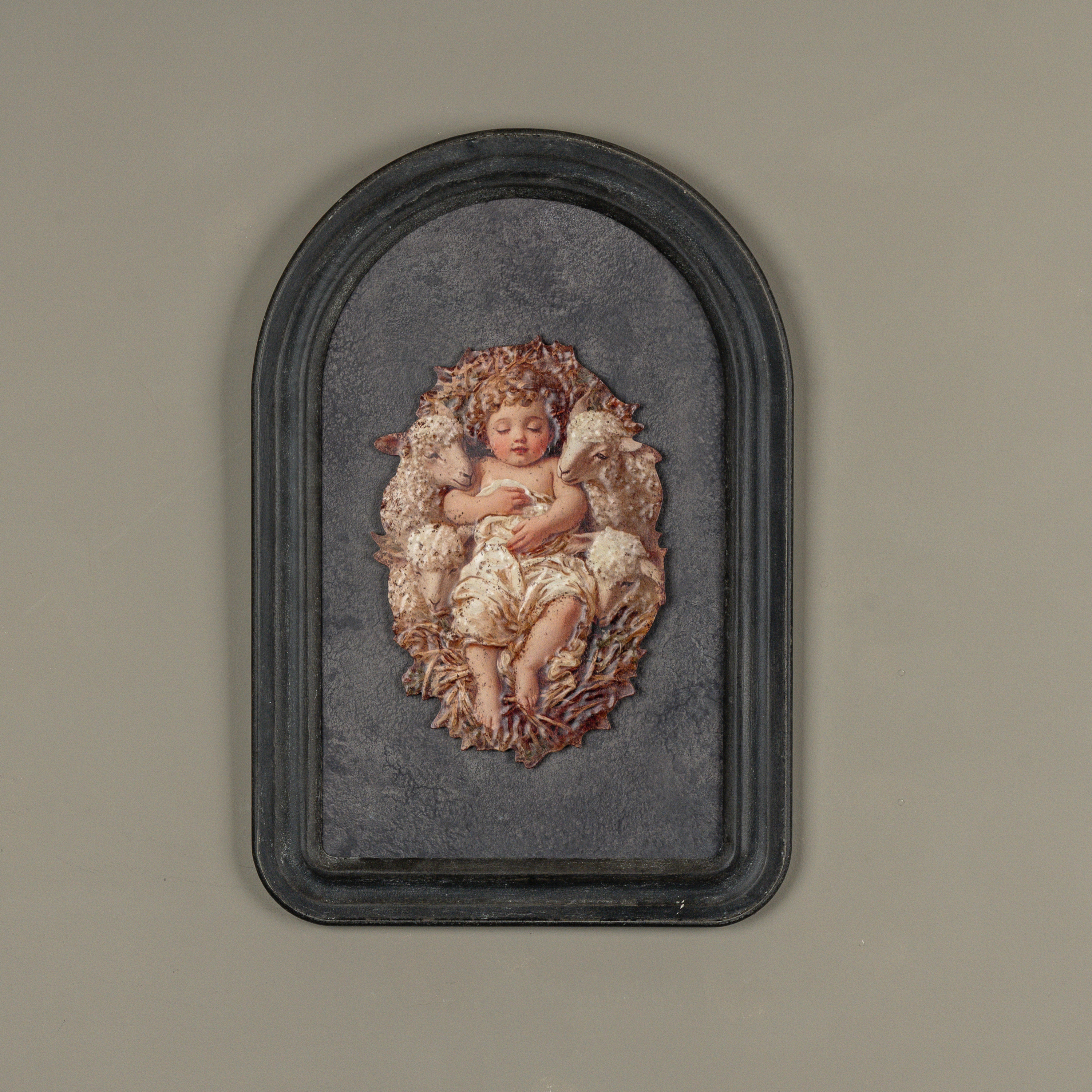12" BABY JESUS W/ LAMBS METAL SIGN