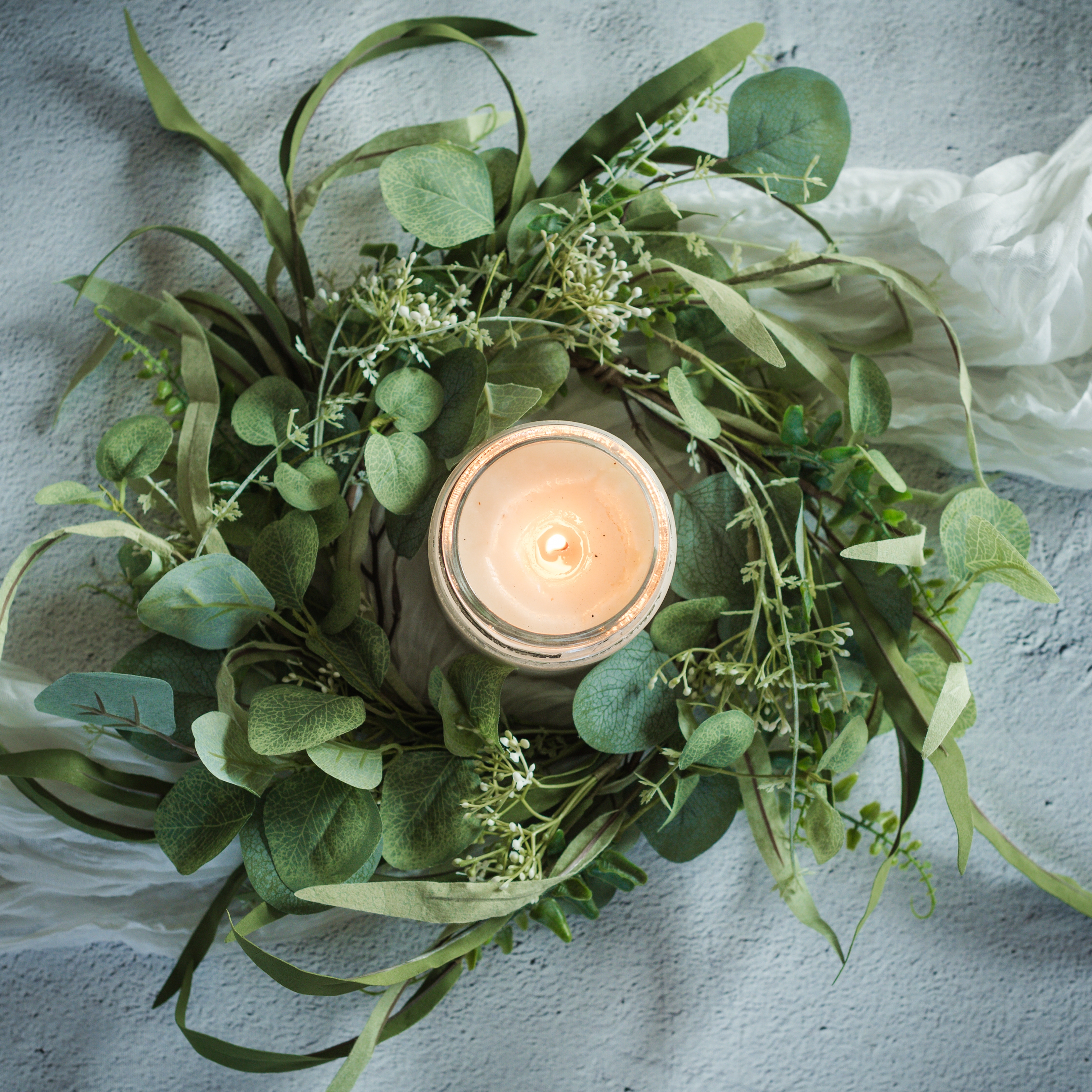 16" EUCALYPTUS & GREEN SEED CANDLE RING
