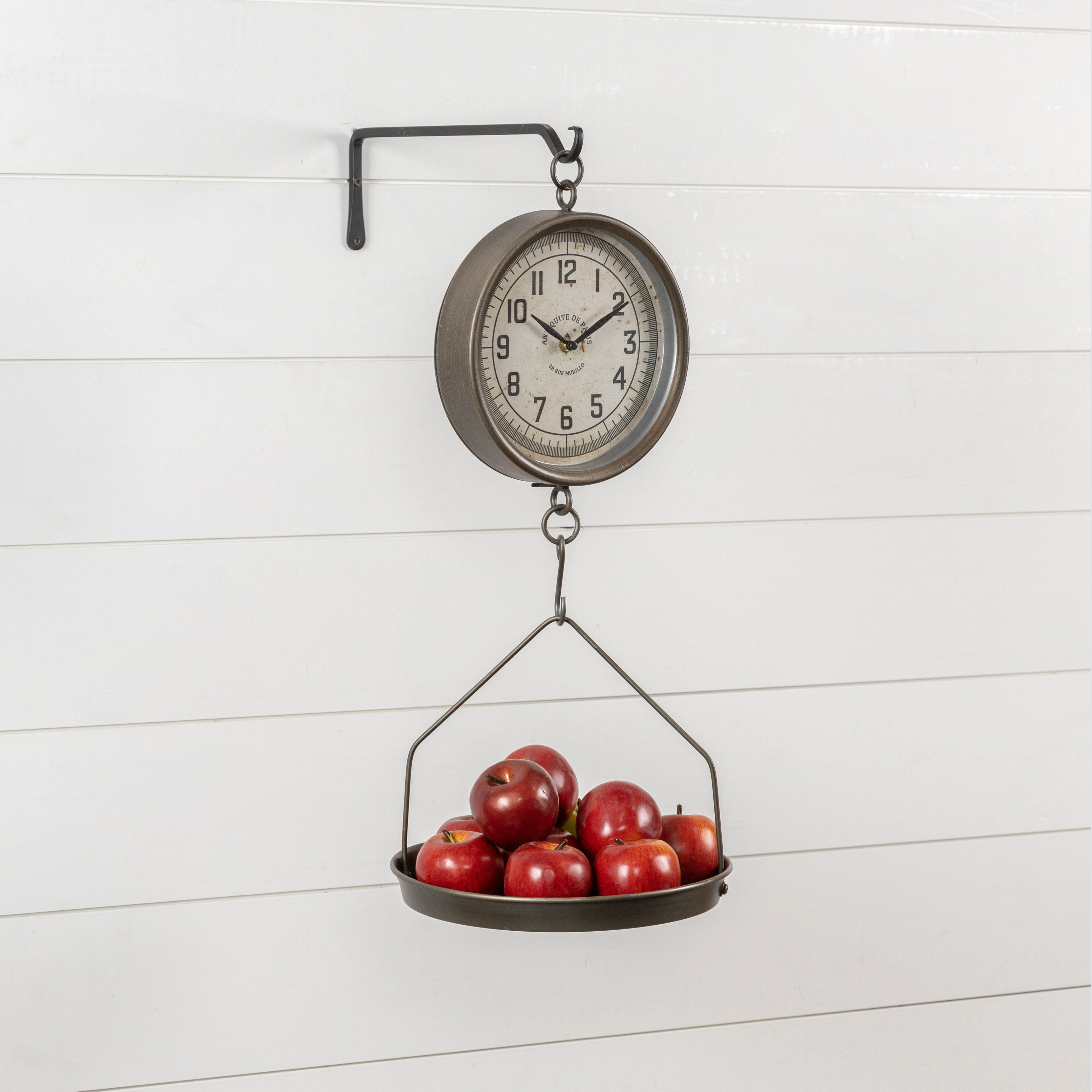 GREY METAL HANGING SCALE CLOCK