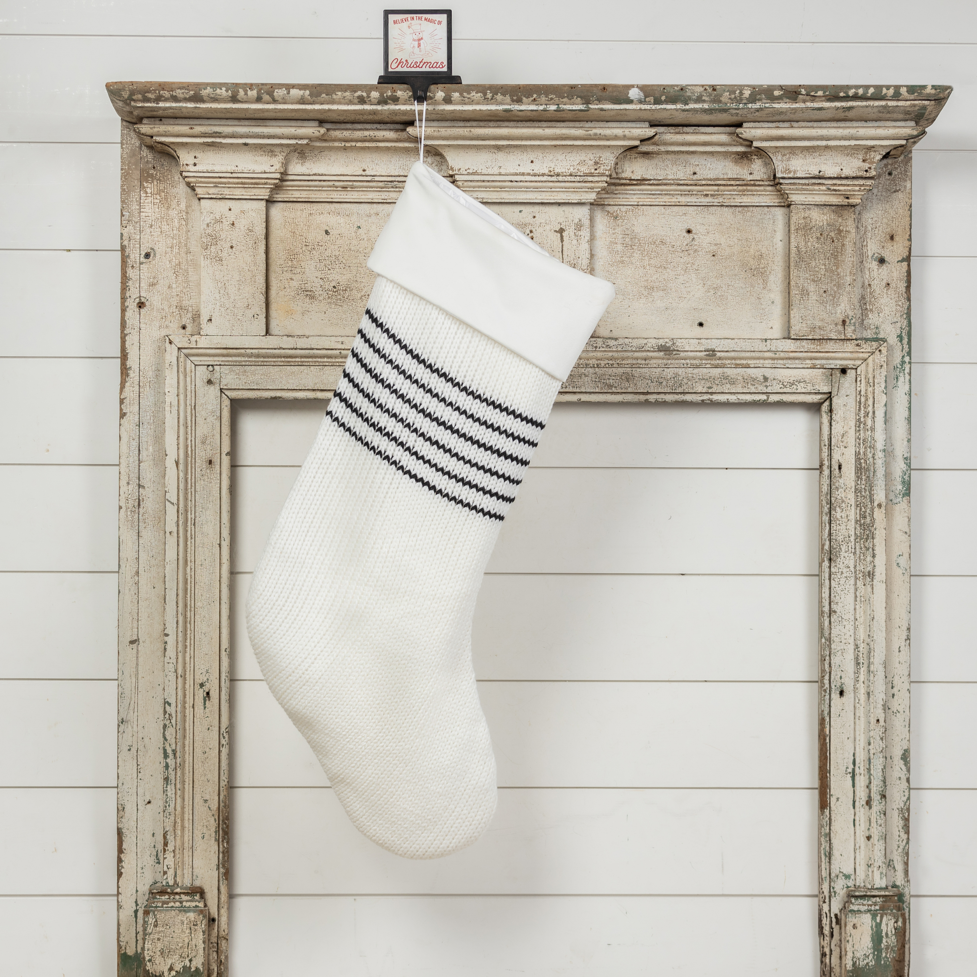 36" WHITE STOCKING WITH BLACK STRIPES