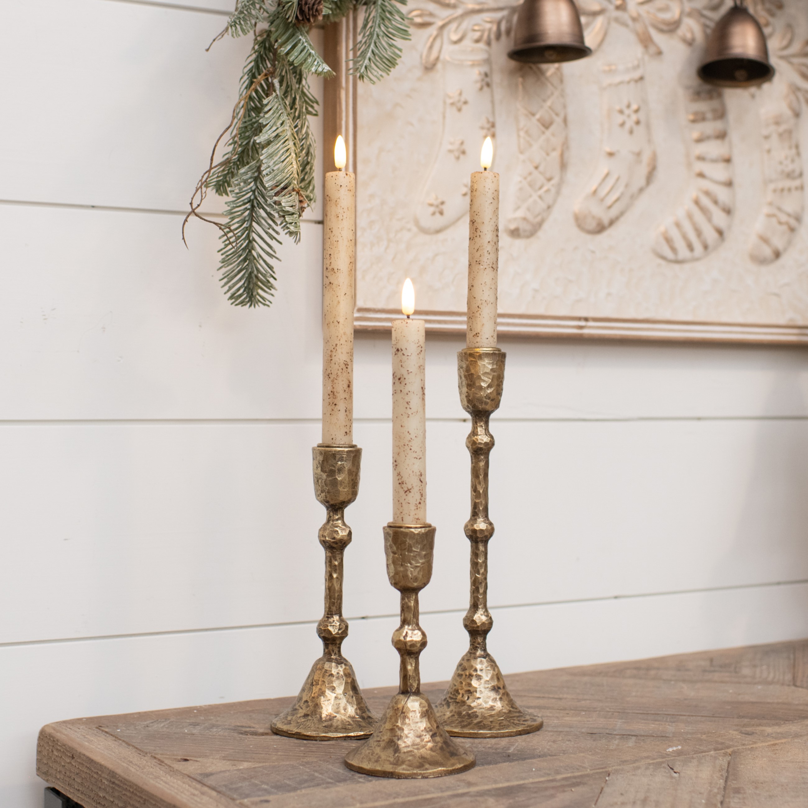 SET/ 3 GOLD TAPER CANDLE  HOLDERS