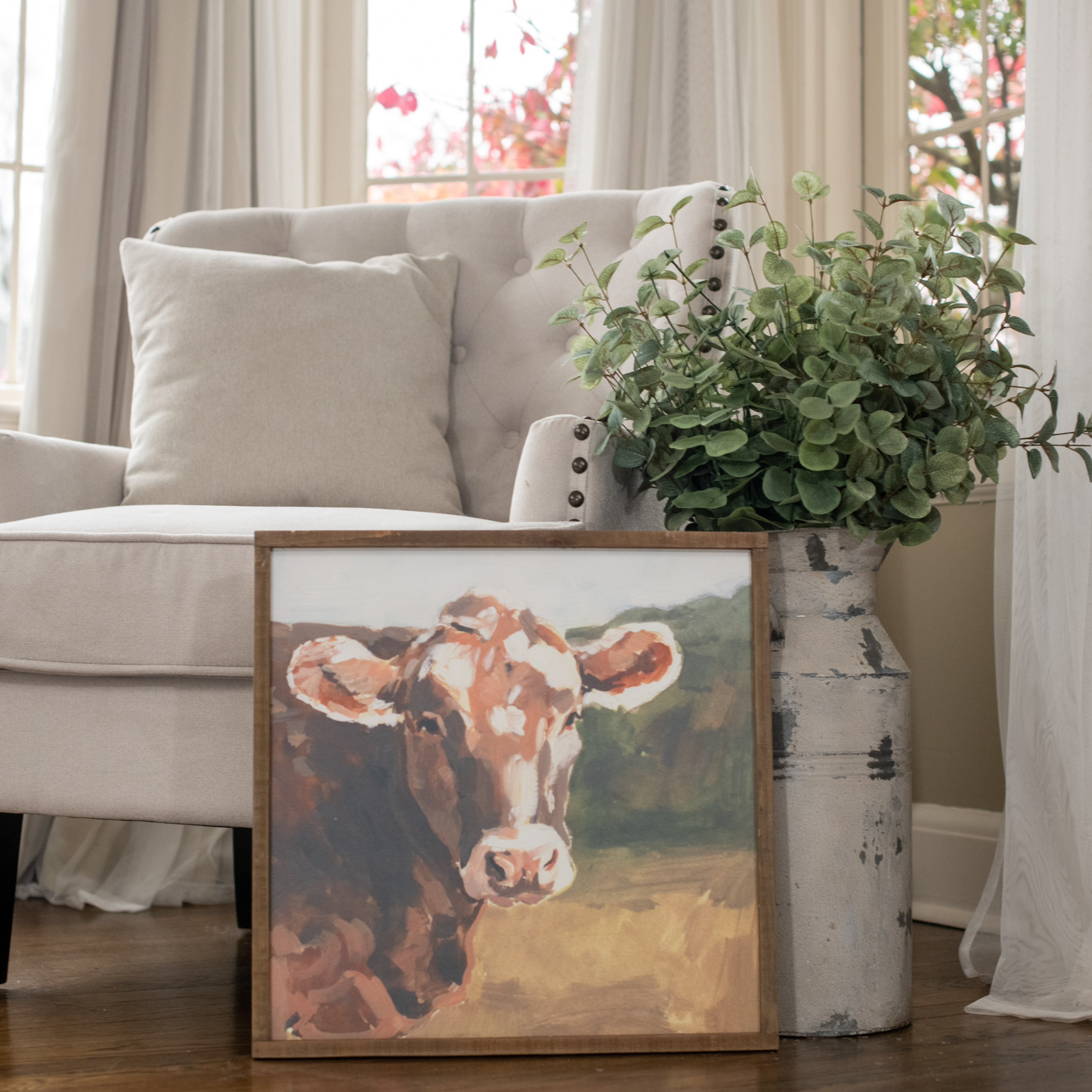 WOOD FRAMED BROWN NOSE COW SIGN