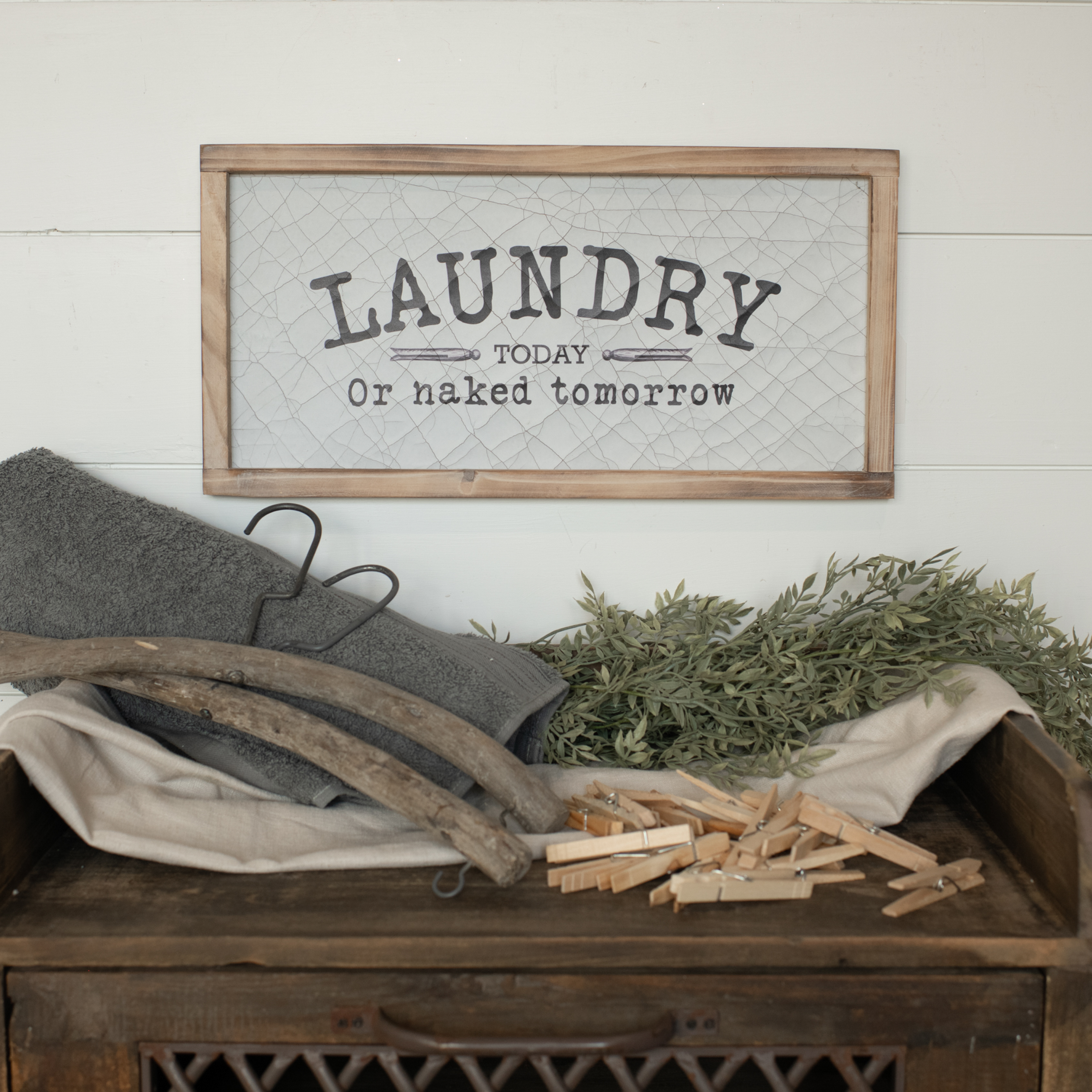 19.75" WHITE FRAMED LAUNDRY SIGN