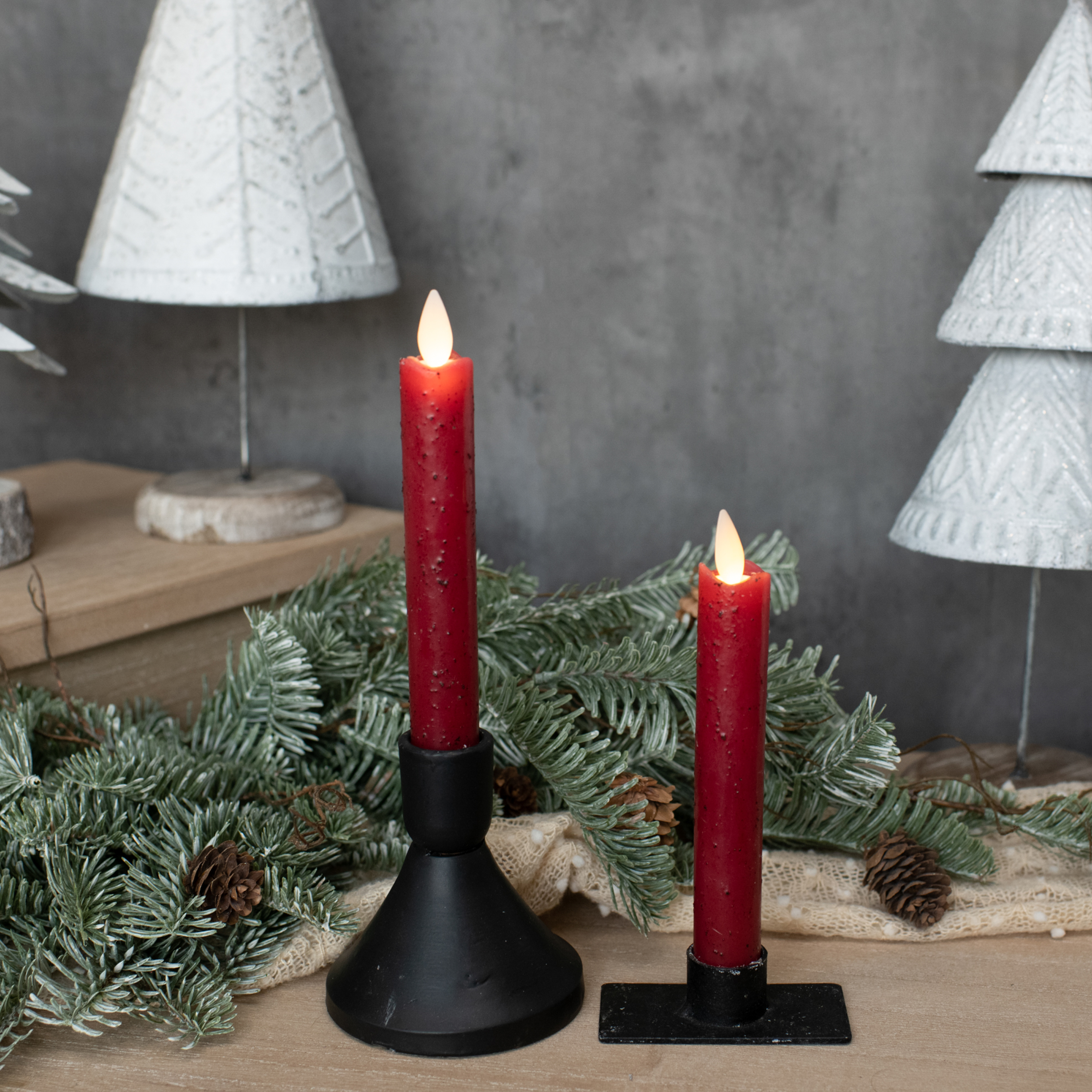 SET/ 2 - 6.75" MOVING FLAME RED TAPER CANDLE