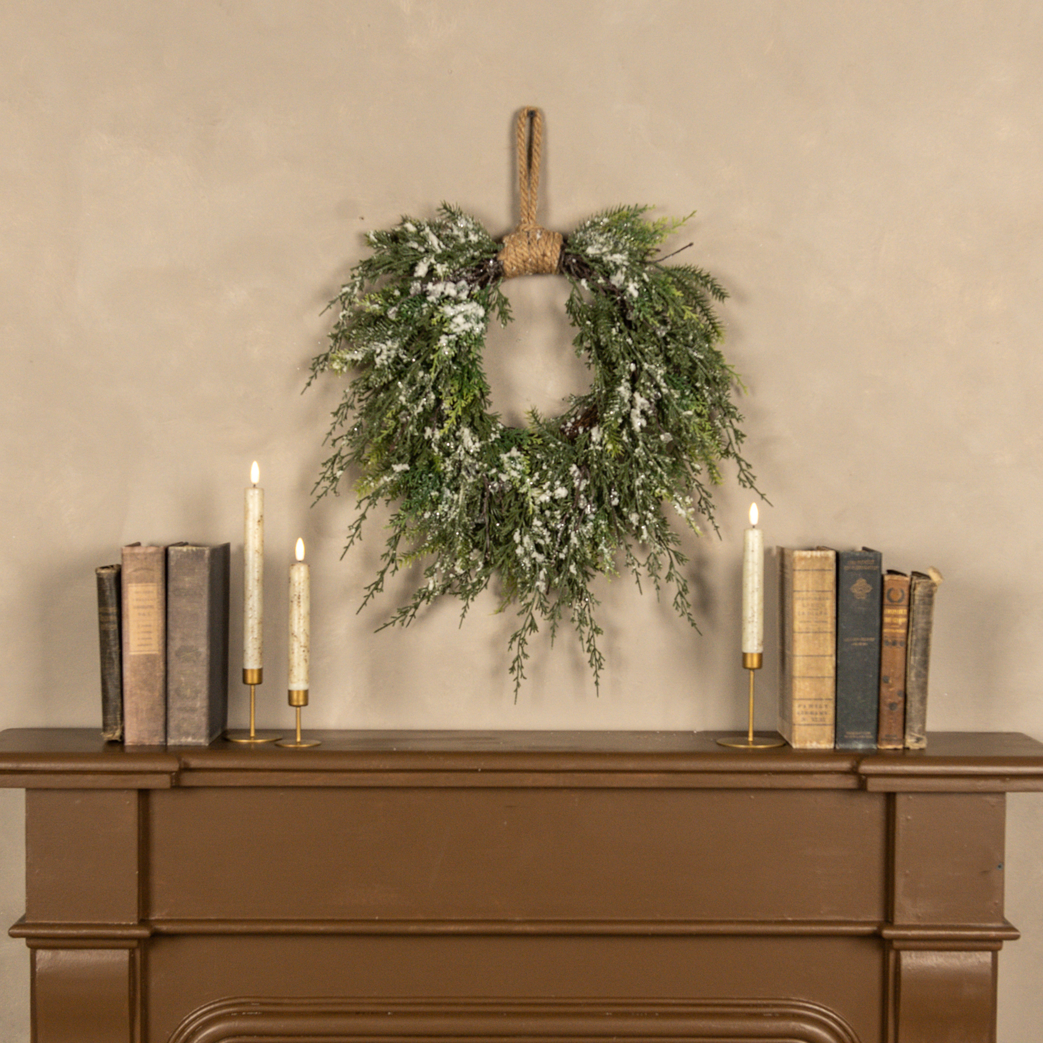 16" SNOWY CEDAR HANGING WREATH