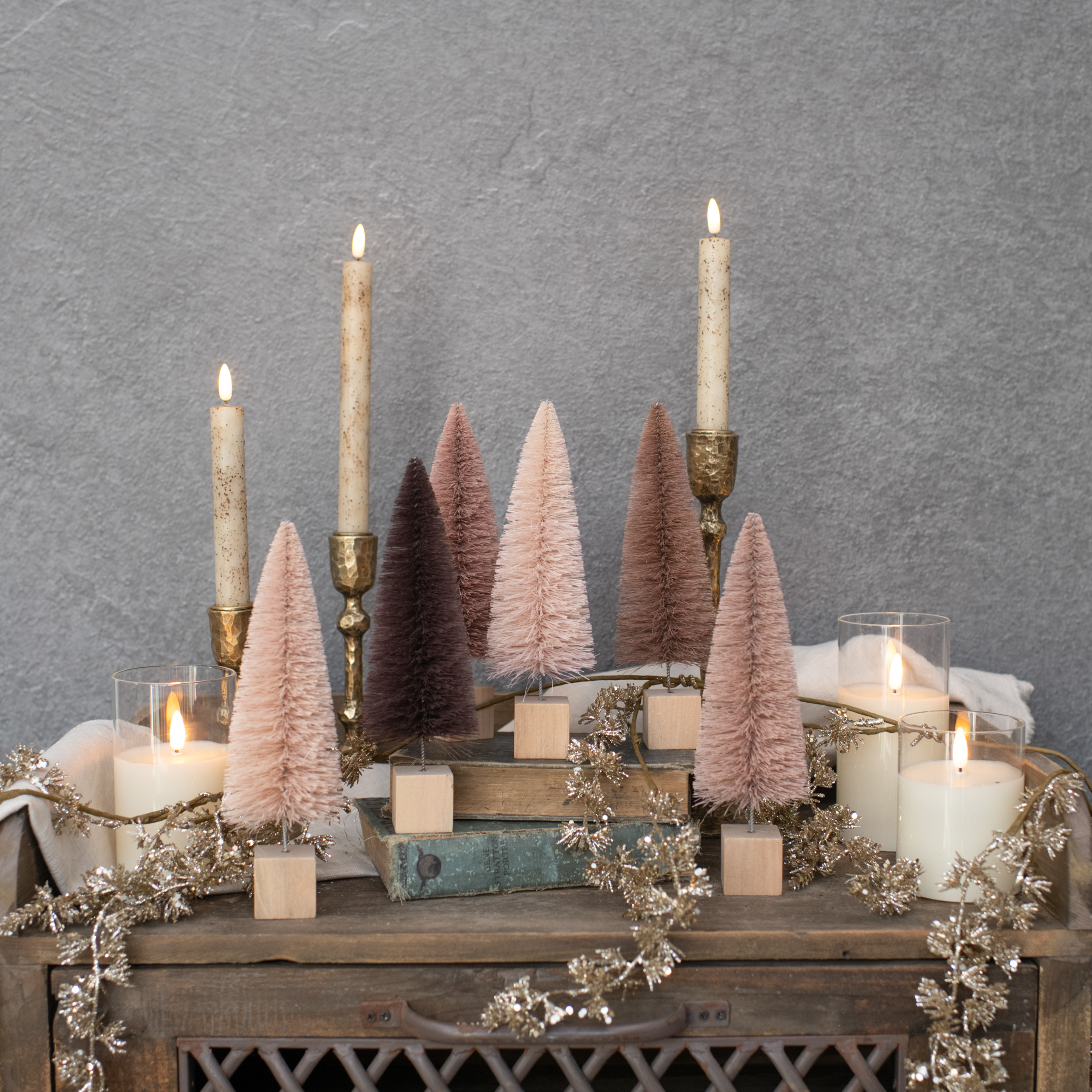 SET/6 - 9" BLUSH HUES BOTTLE BRUSH TREES