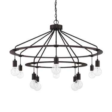 2-Tier Chandelier 10 Light Black Iron - in Industrial style - 37 high by 24 wide