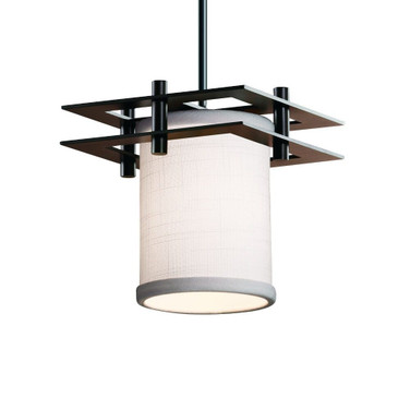 Textile Metropolis - 1 Light 2 Flat Bars Small Pendant with Square Flat Rim Gray Woven Fabric Shade