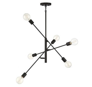 6 Light Chandelier In Mid-Century Modern Style-12 Inches Tall and 26 Inches Wide