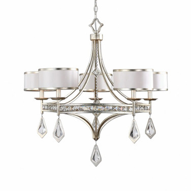 Tamworth Chandelier 5 Light Iron /Crystal /Linen Silken Off White