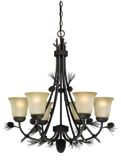 Sierra 6-Light Chandelier in Rustic Style 31 Inch Tall and 27 Inches Wide