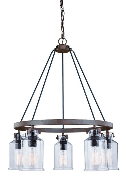 Milone 5-Light Chandelier in Rustic and Wheel Style 30 Inches Tall and 26 Inches Wide