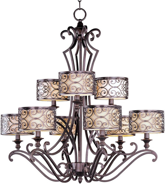 Mondrian-Nine Light 2-Tier Chandelier in Mediterranean style-34 Inches wide by 36.5 inches high