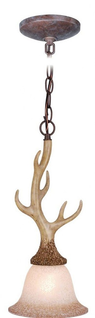 Lodge 1-Light Mini Pendant in Rustic and Antler Style 16.5 Inches Tall and 7 Inches Wide