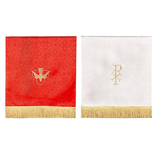 Jacquard Reversible Pulpit Scarf with Dove: Red/White