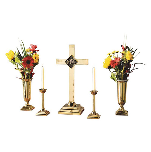 Five Piece Brass Altar Set