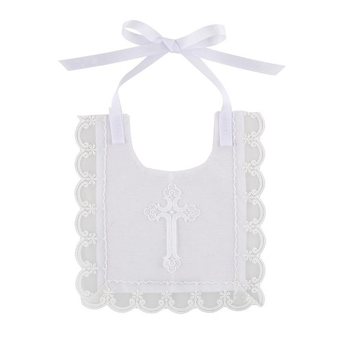 Laced-Trim Baptismal Bib - 6/pk